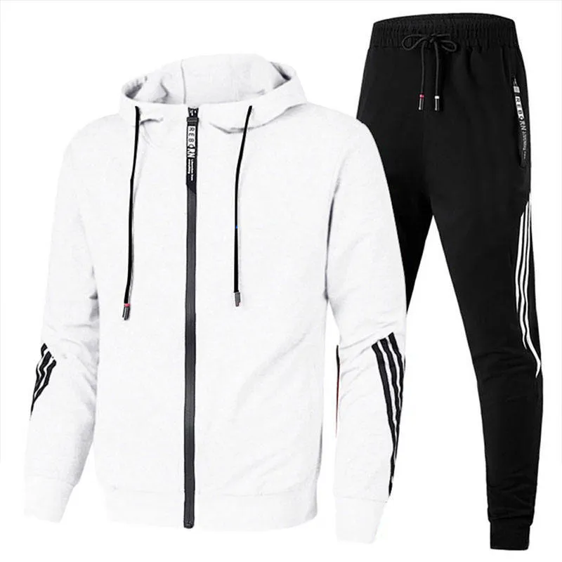 Custom Logo Zipper Blank  Striped Men's Sport SweatSuits Casual