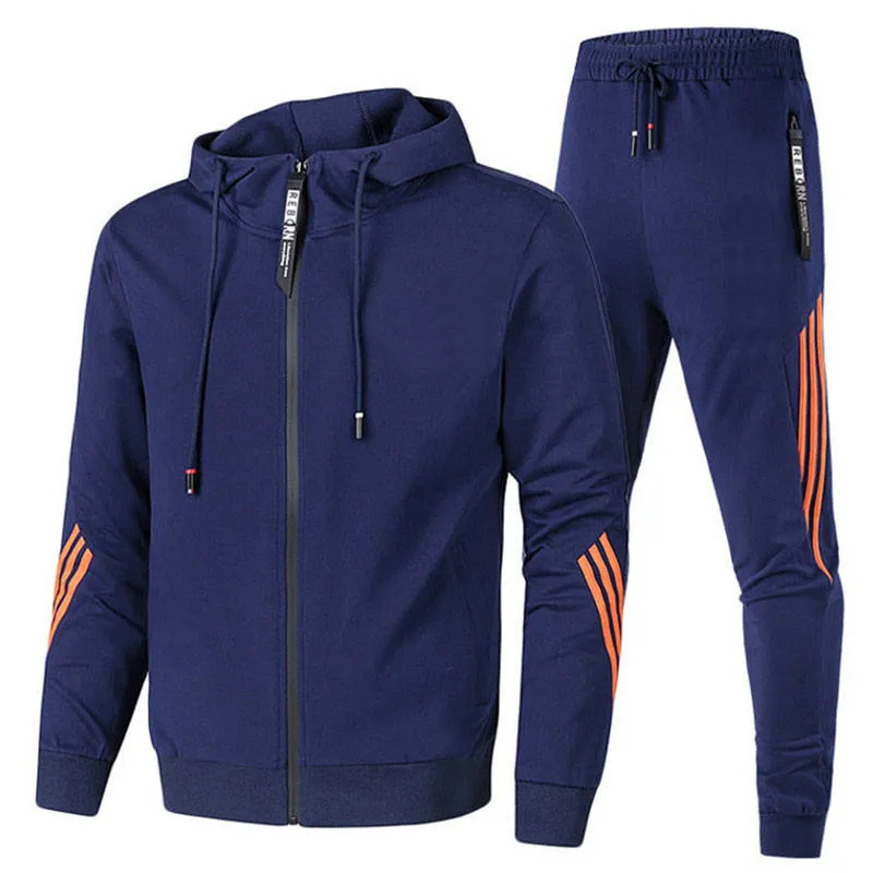 Custom Logo Zipper Blank  Striped Men's Sport SweatSuits Casual