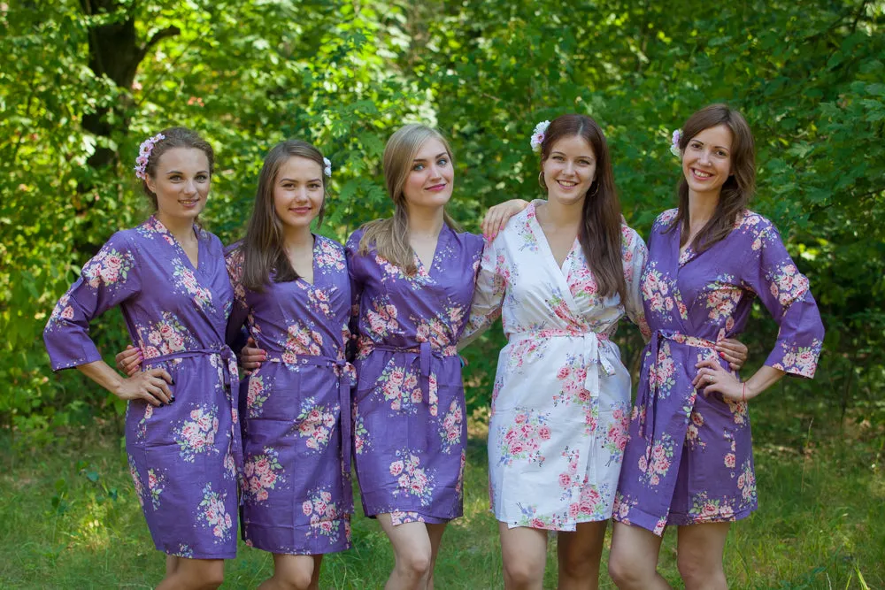 Deep Purple Faded Flowers Pattern Bridesmaids Robes
