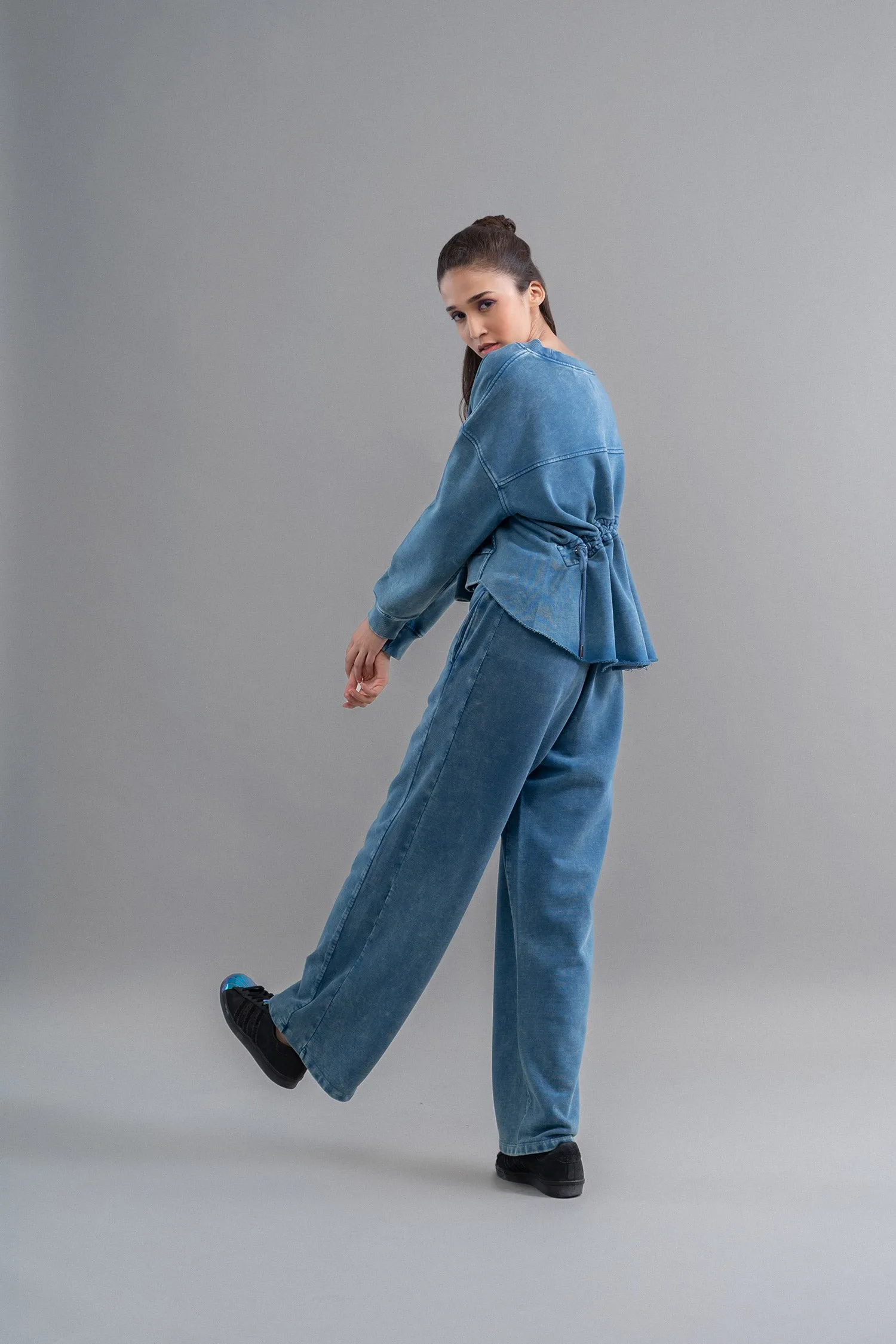 Denim-Wash 100% Cotton Terry Ruched Set