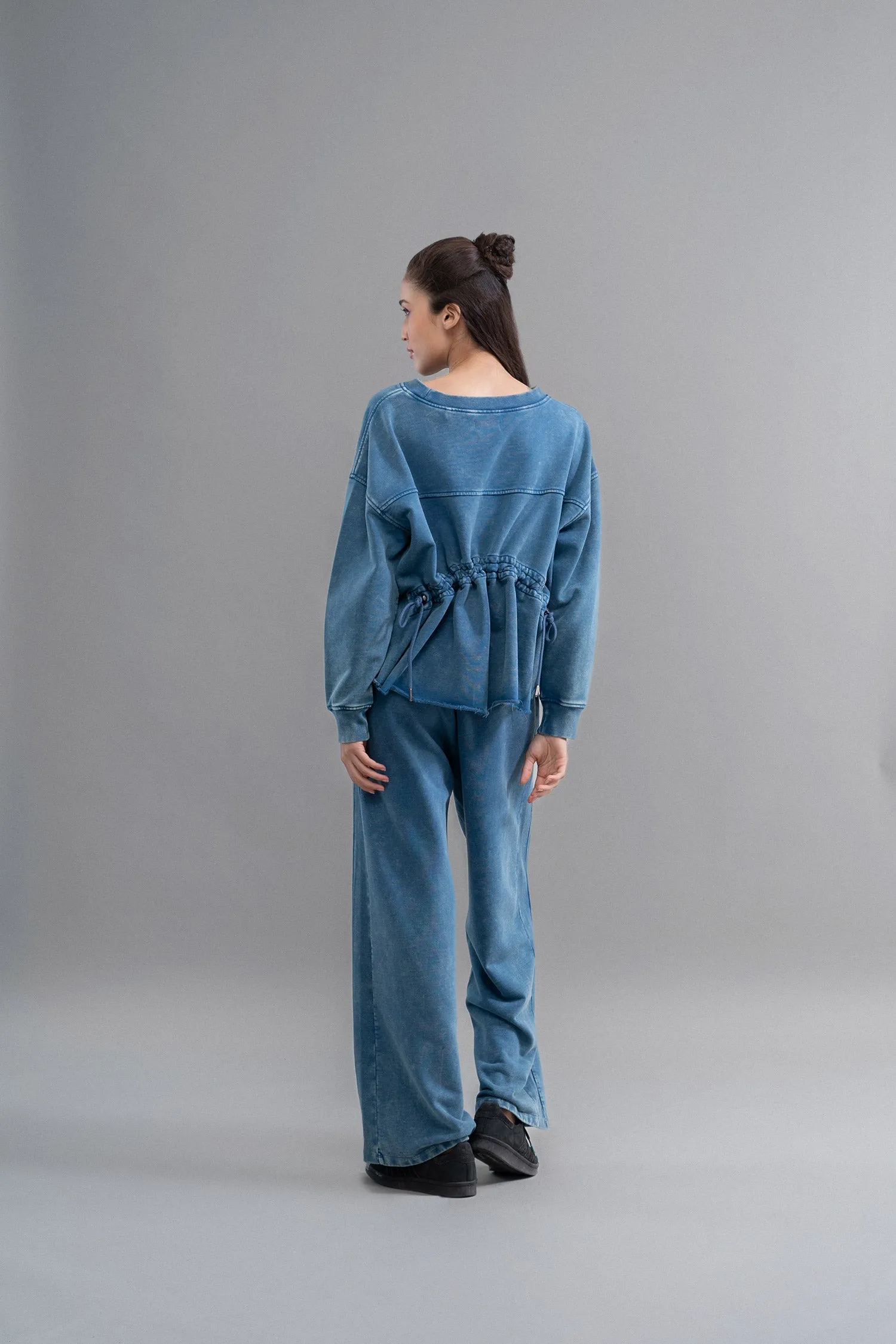 Denim-Wash 100% Cotton Terry Ruched Set