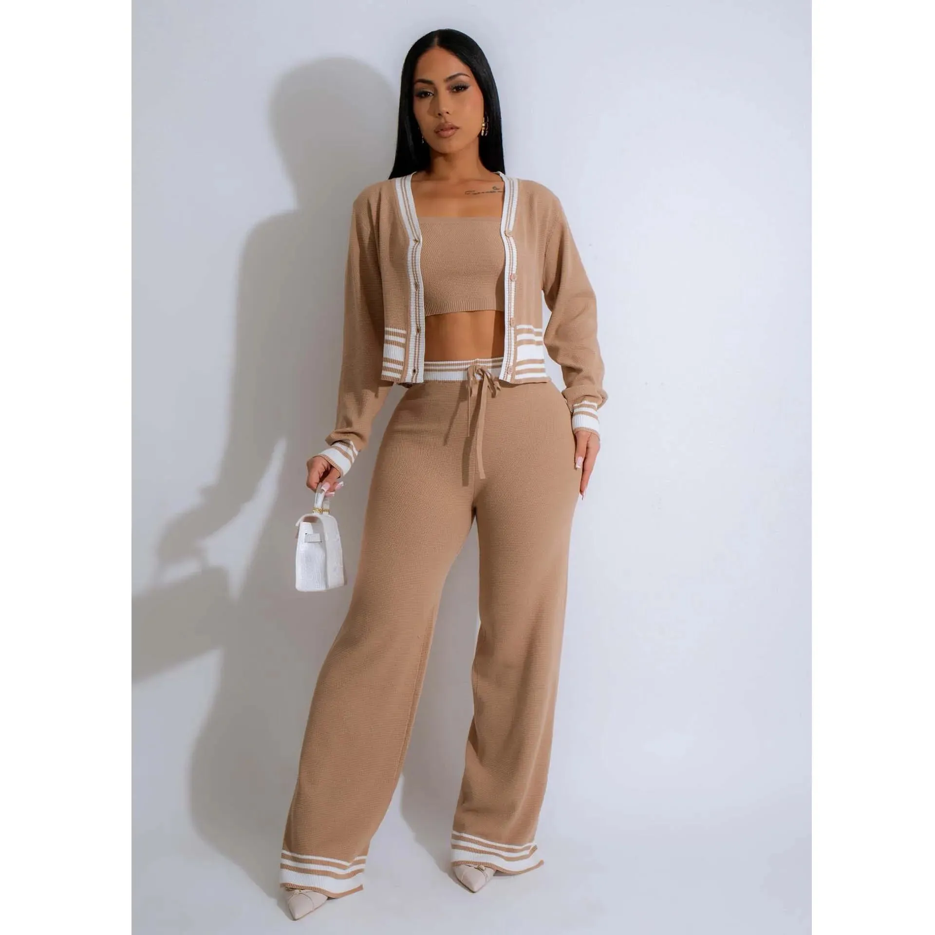 Dianna Knitted Sweater Tops 2 Piece Pant Sets  (Knit Cardigans)