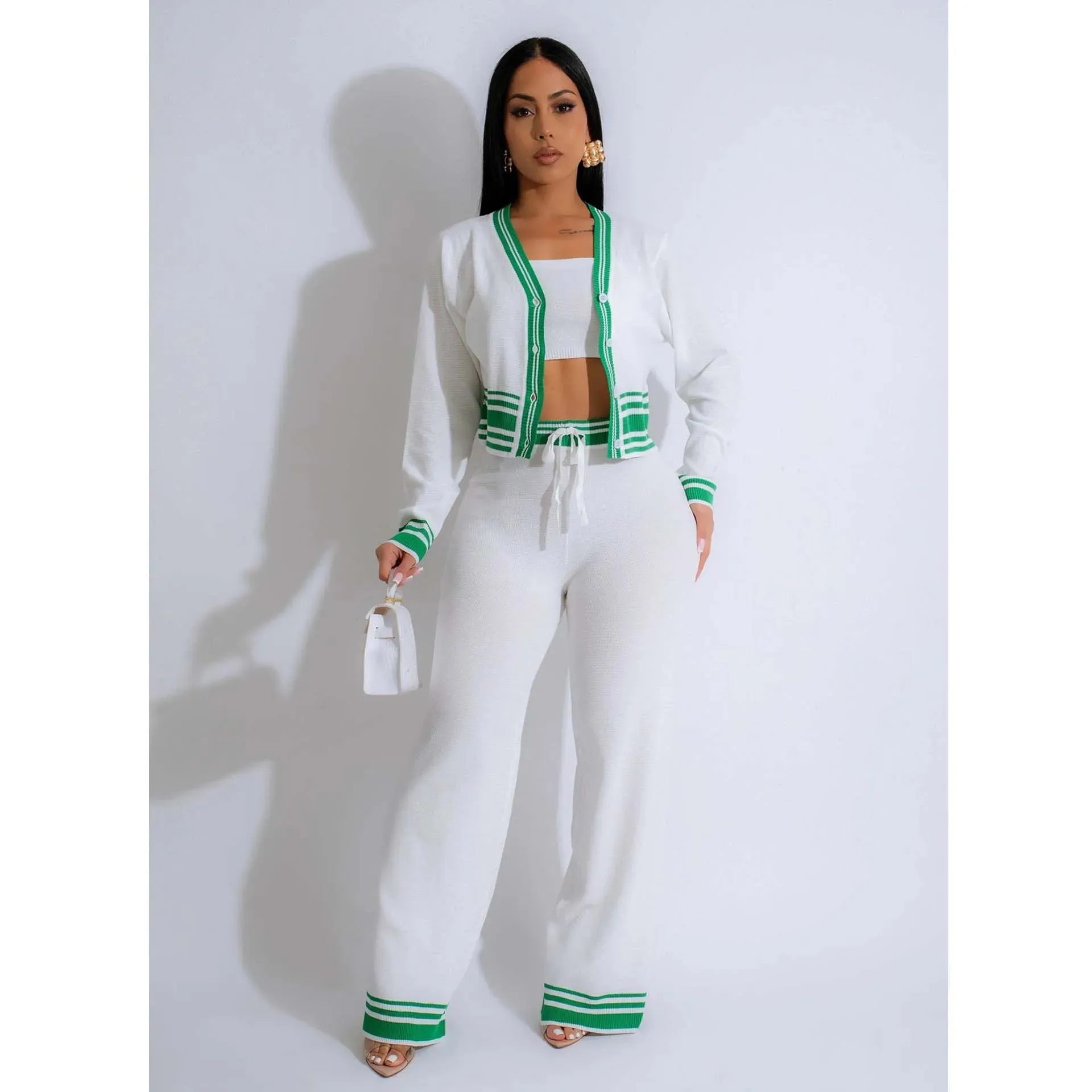 Dianna Knitted Sweater Tops 2 Piece Pant Sets  (Knit Cardigans)
