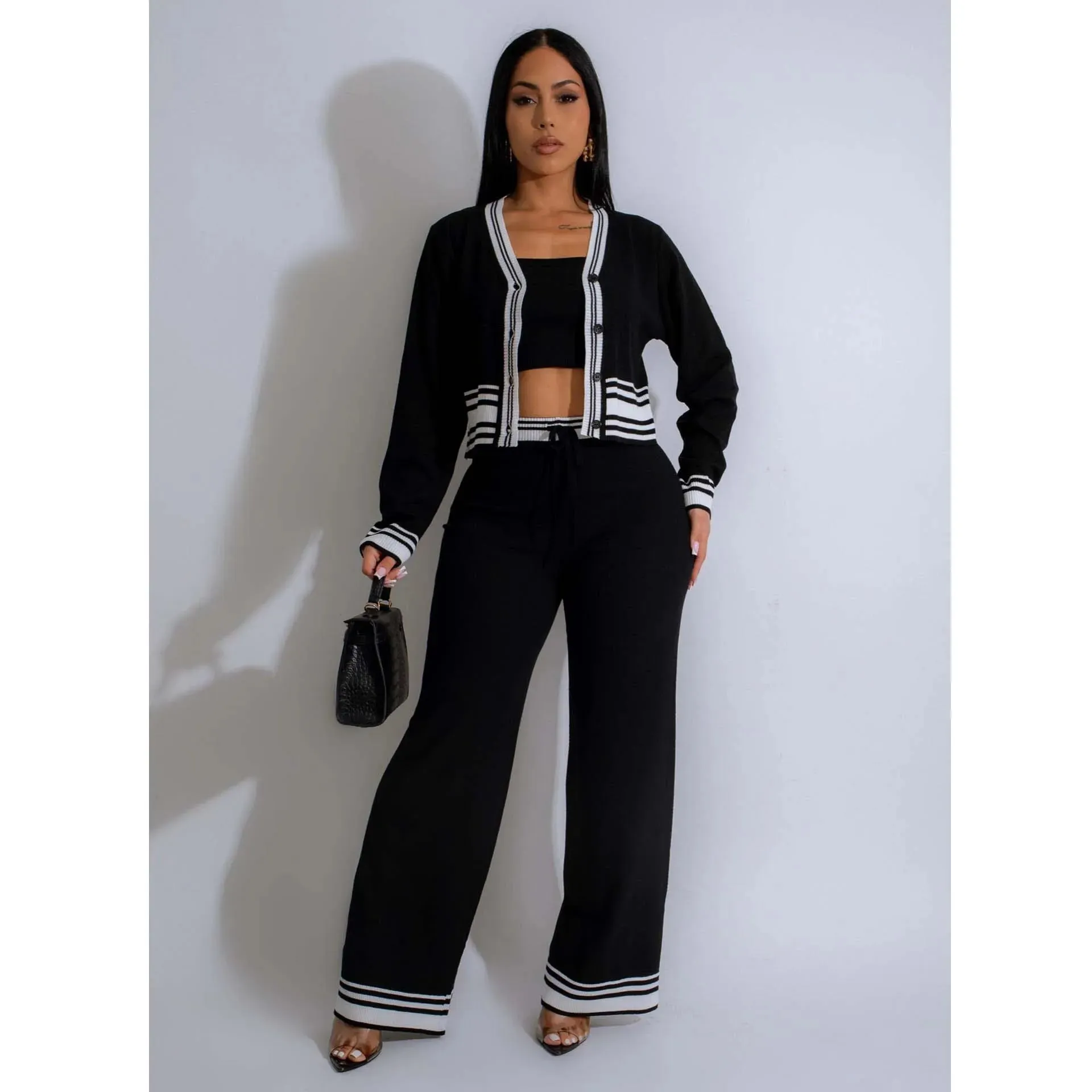 Dianna Knitted Sweater Tops 2 Piece Pant Sets  (Knit Cardigans)