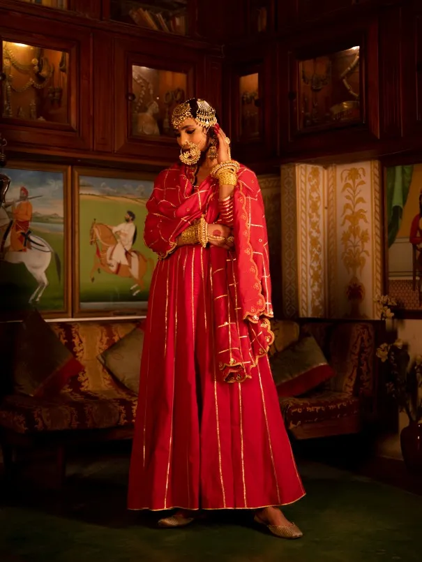 Falak - Gulaab Red Cotton Kalidaar Anarkali Set (set of 3)