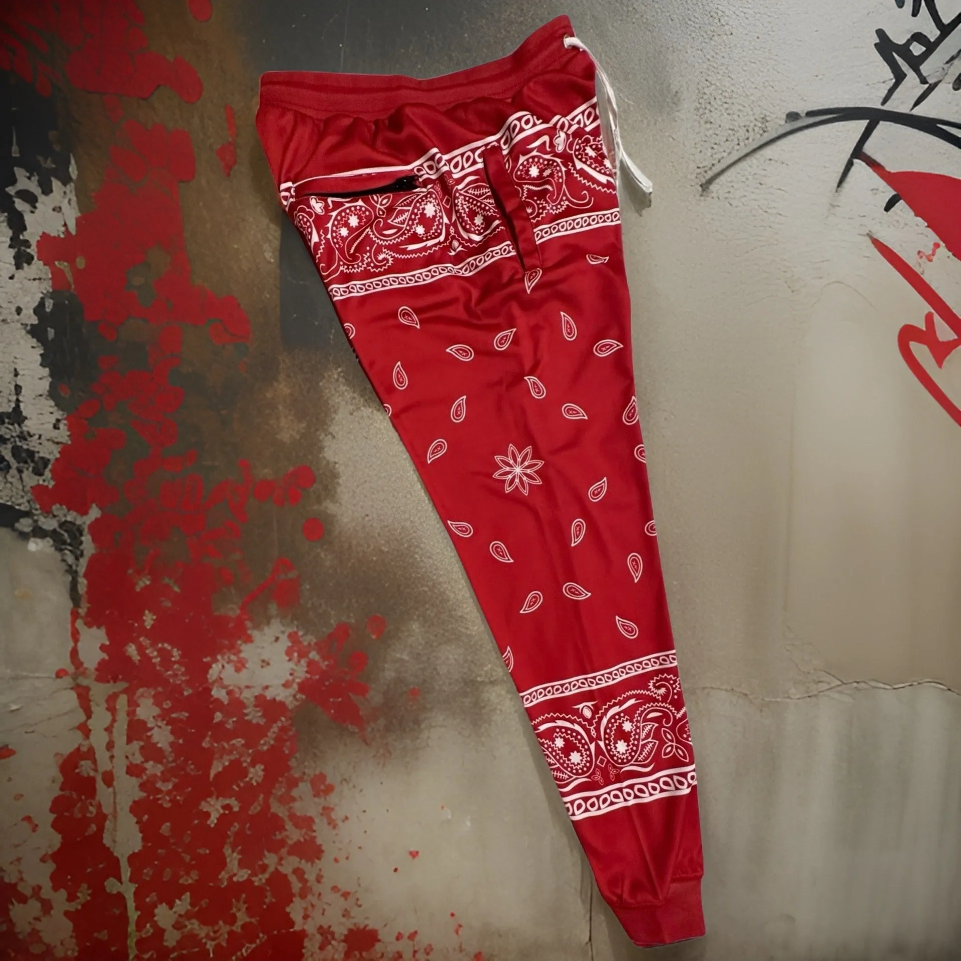 *FLIGHT 23* RED BANDANA / PAISLEY JOGGER SWEATSUITS (FLEECE LINED) (BACK EMBROIDERED)