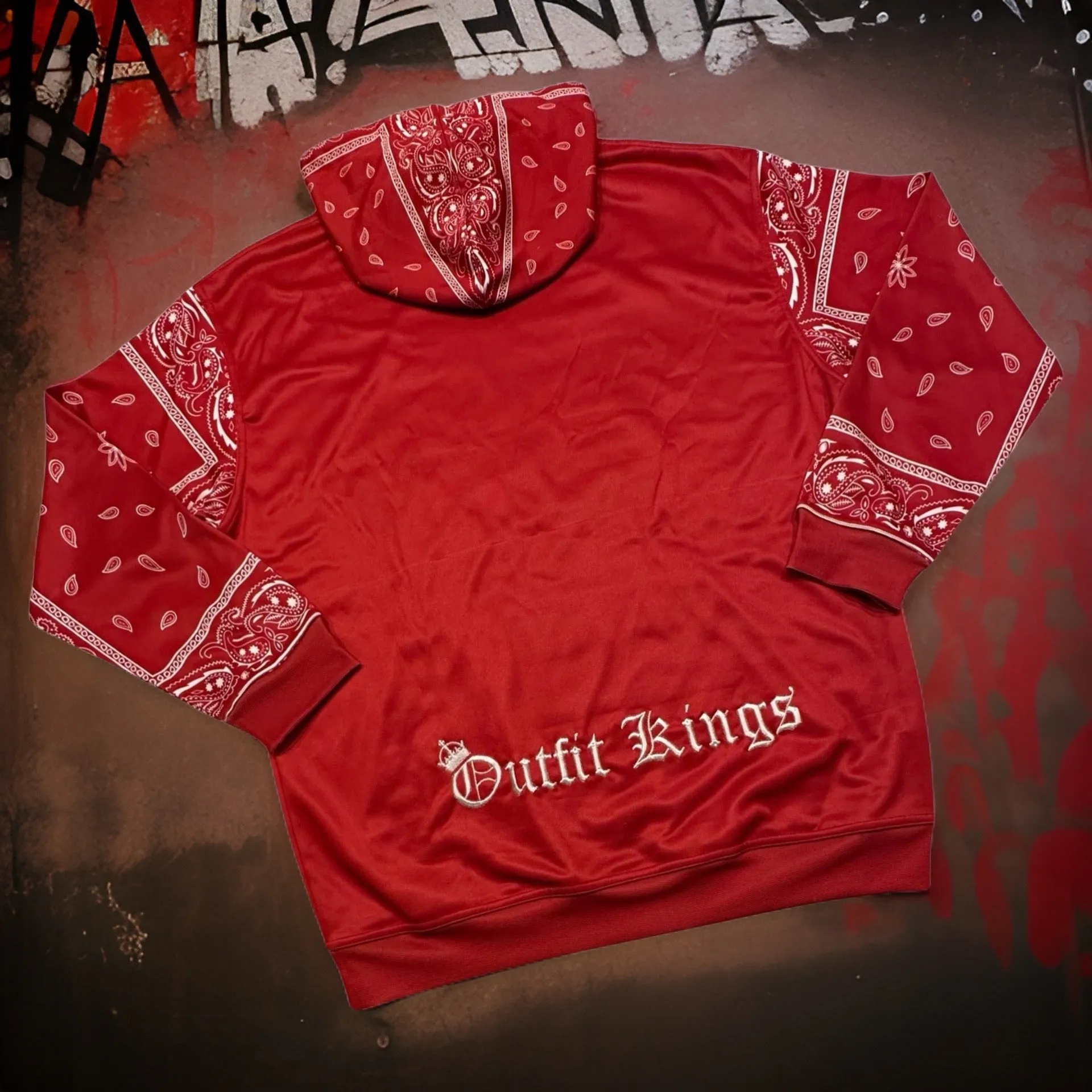 *FLIGHT 23* RED BANDANA / PAISLEY JOGGER SWEATSUITS (FLEECE LINED) (BACK EMBROIDERED)