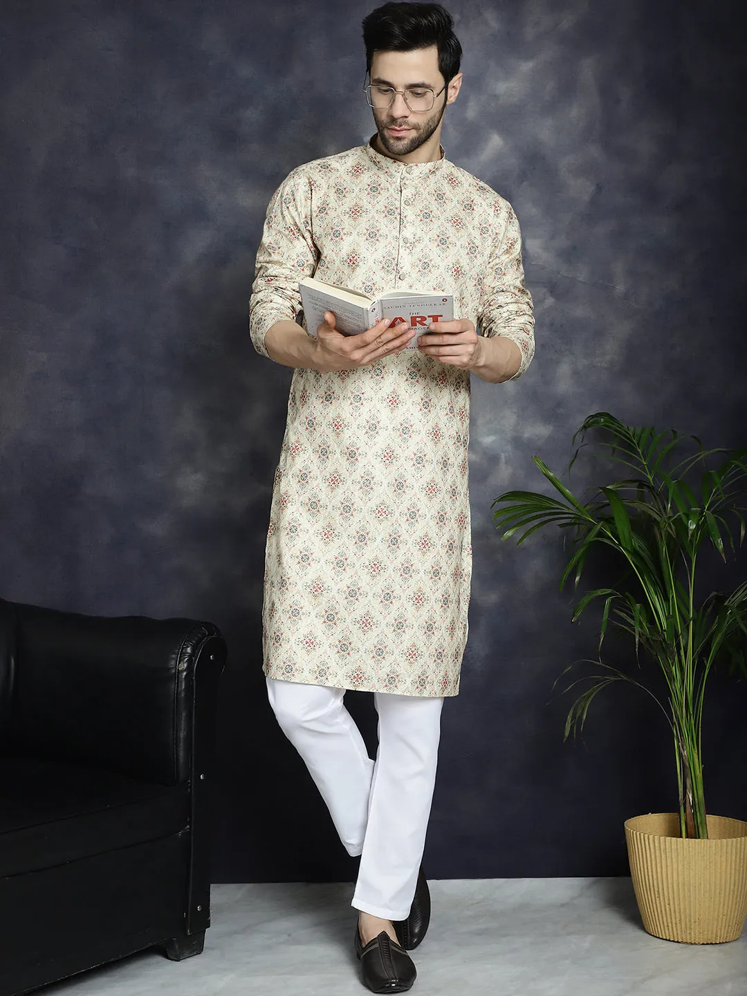 Golden Foil Printed Kurta With Pyjama