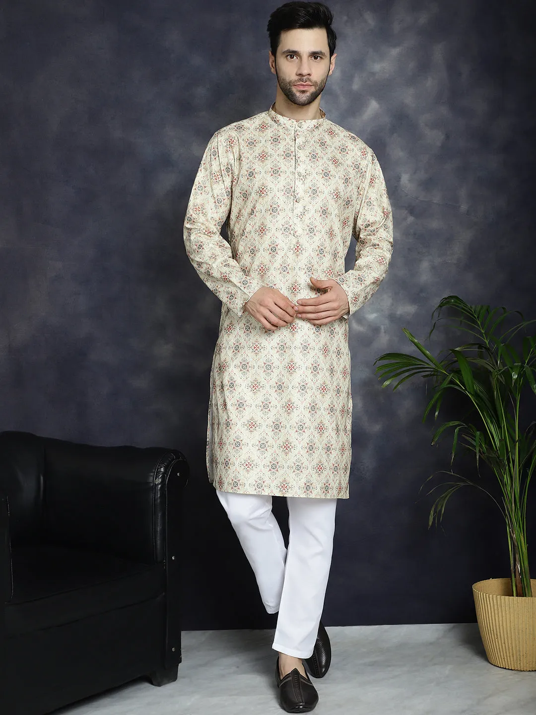 Golden Foil Printed Kurta With Pyjama