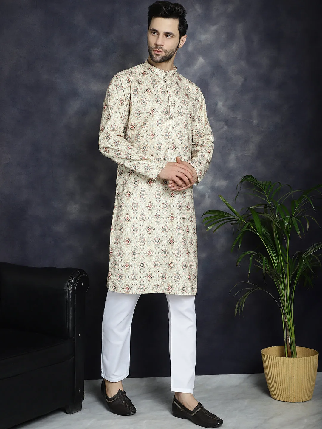 Golden Foil Printed Kurta With Pyjama