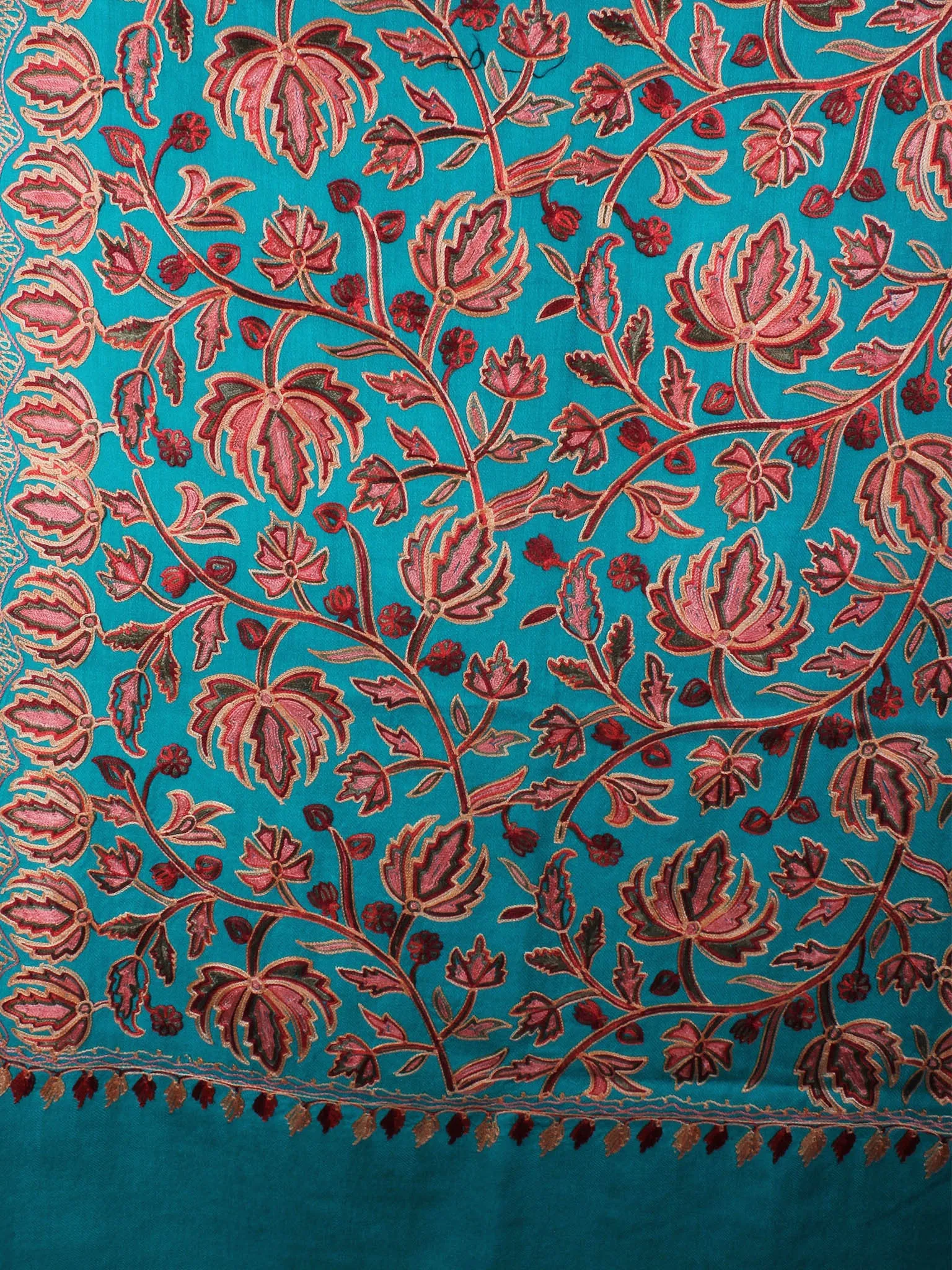 Green Aari Embroidery Chinar Jal Pure Wool Stole from Kashmir - S6317085