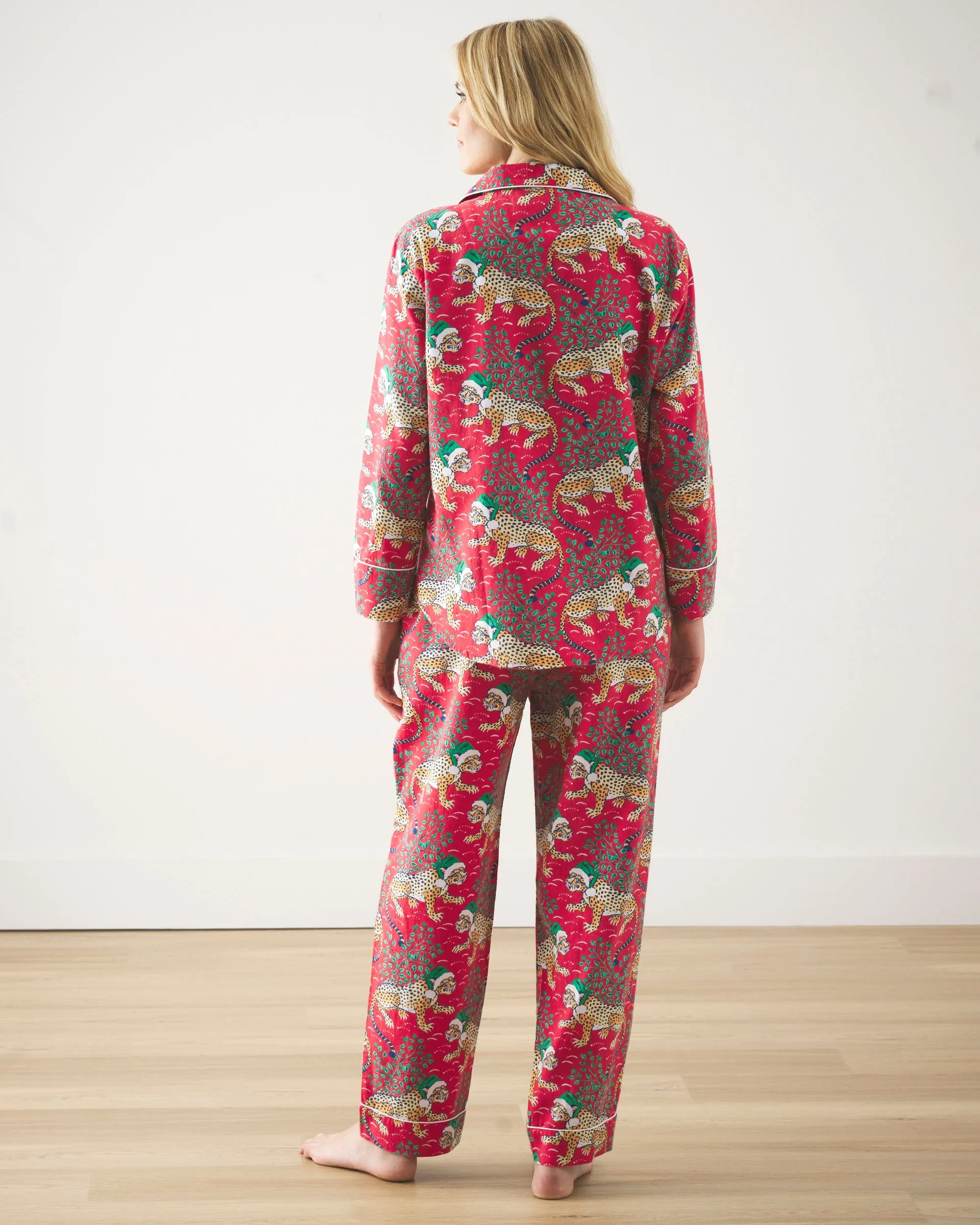 Holly Jolly Bagheera - Tall Lightweight Flannel Long PJ Set - Ruby