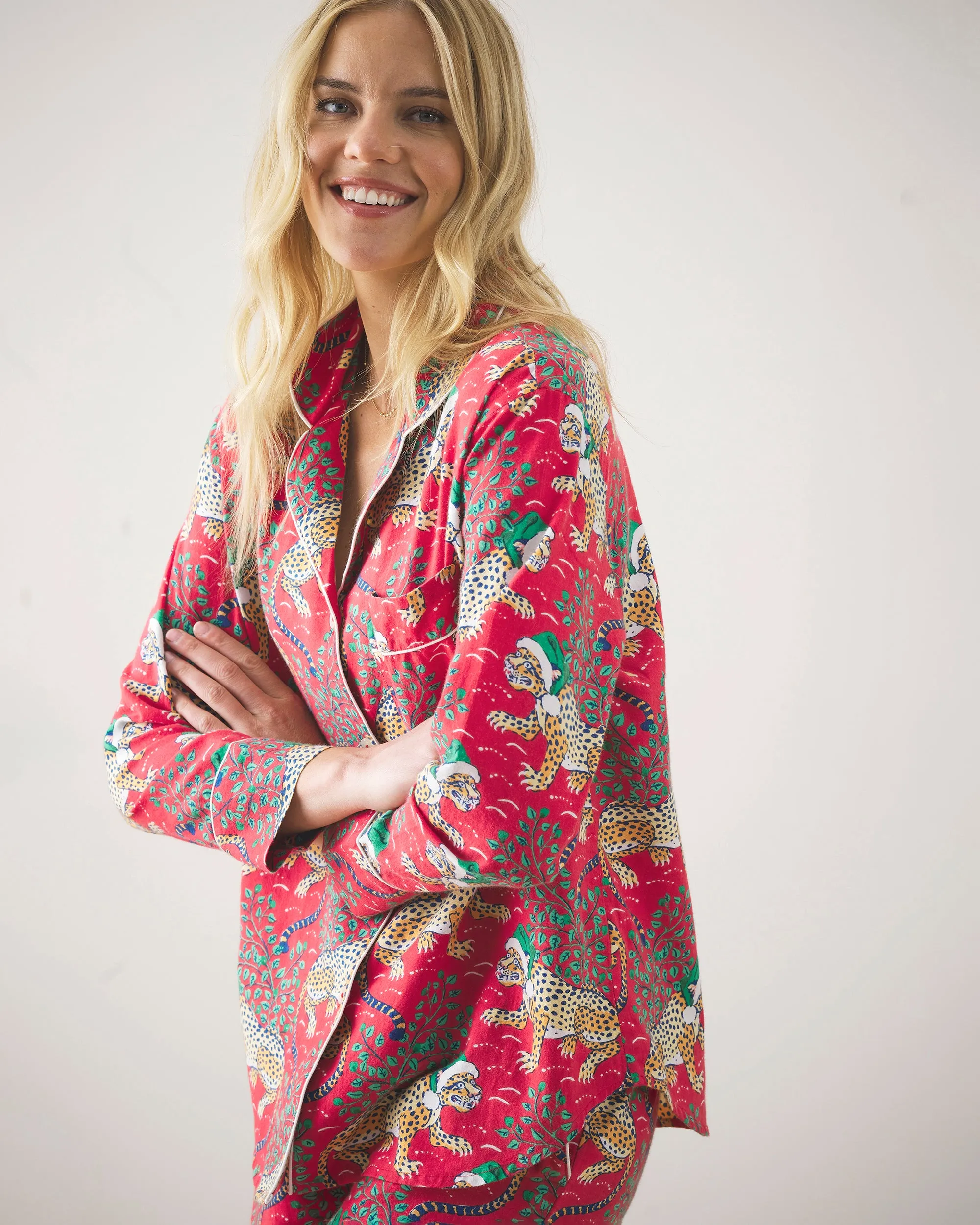 Holly Jolly Bagheera - Tall Lightweight Flannel Long PJ Set - Ruby