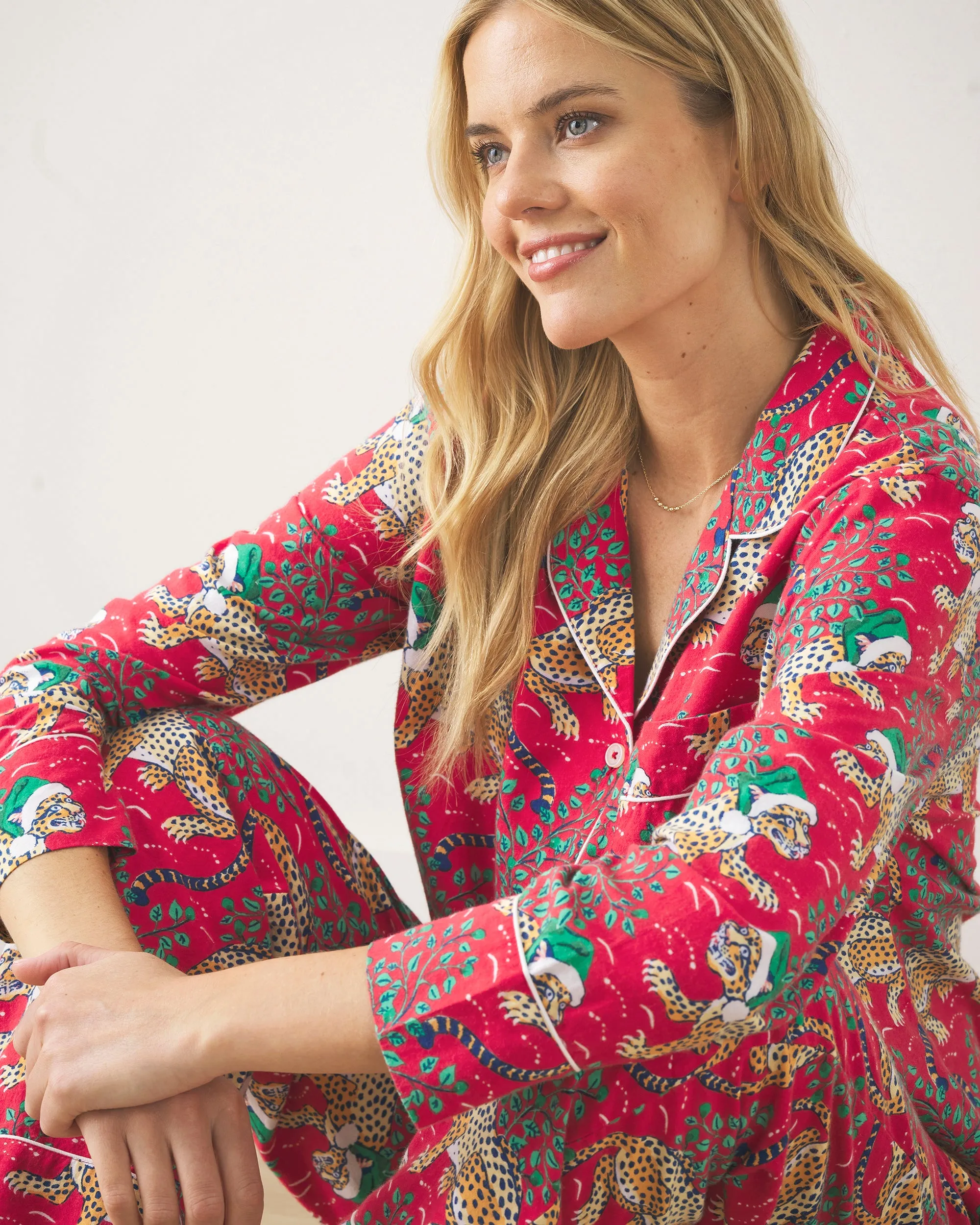Holly Jolly Bagheera - Tall Lightweight Flannel Long PJ Set - Ruby