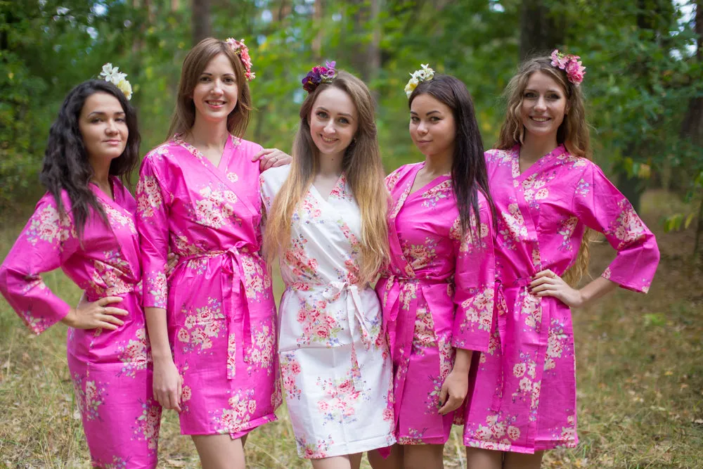 Hot Pink Faded Flowers Pattern Bridesmaids Robes