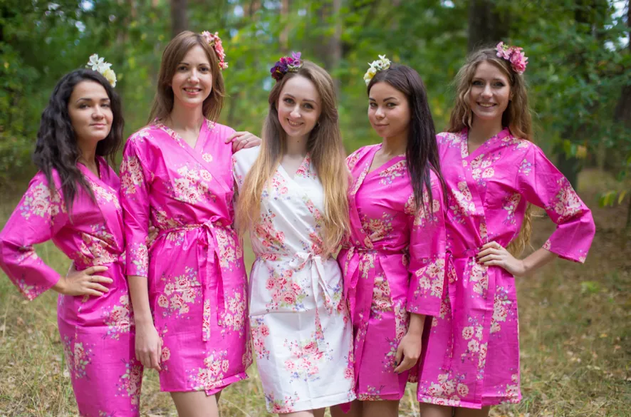 Hot Pink Faded Flowers Pattern Bridesmaids Robes