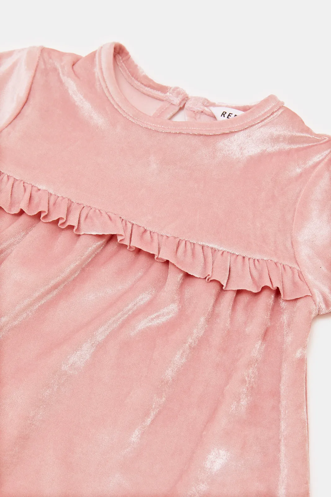 Infant Girls Plain Pink Frilled Velour Set (2 Piece)