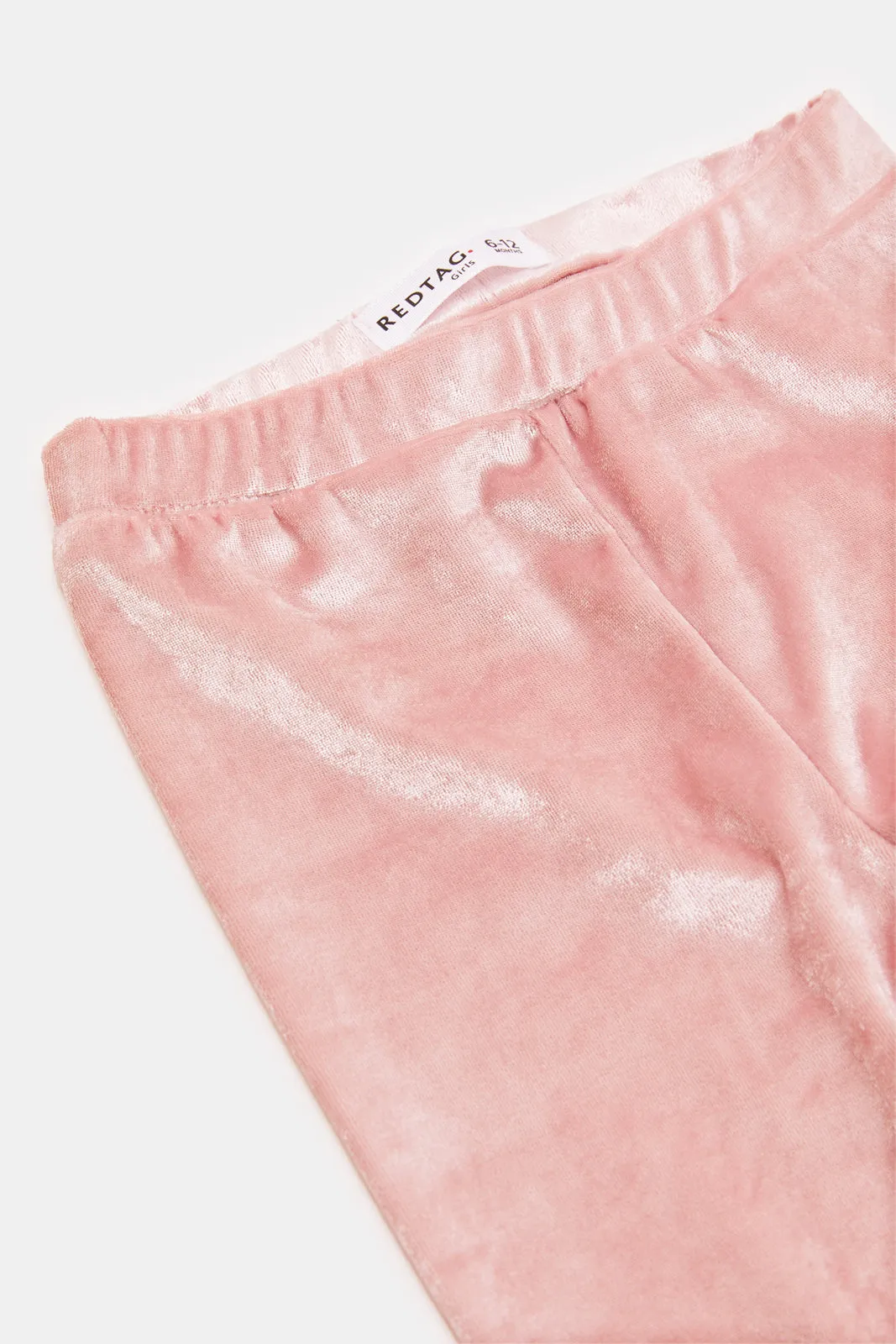 Infant Girls Plain Pink Frilled Velour Set (2 Piece)