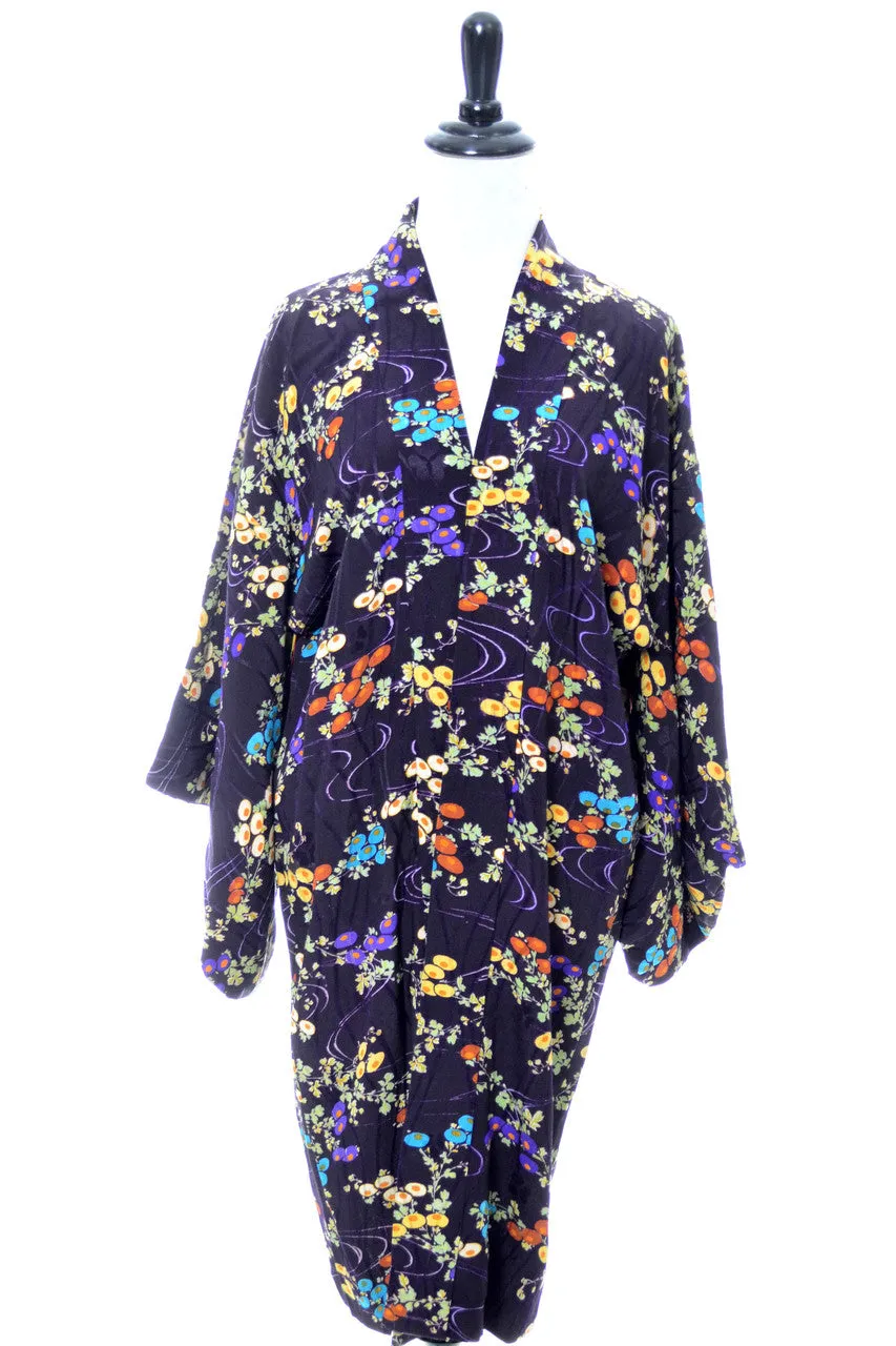 Japanese vintage Kimono late 1930s silk floral Robe