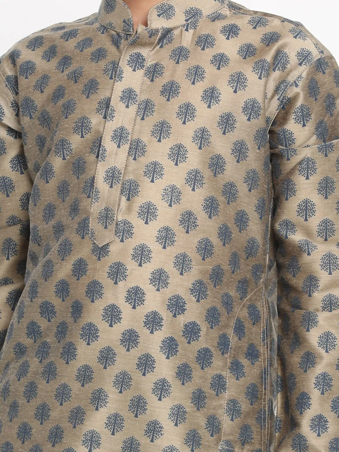 Jashvi Boy's Chiku Brown Printed Kurta With Pyjama Set
