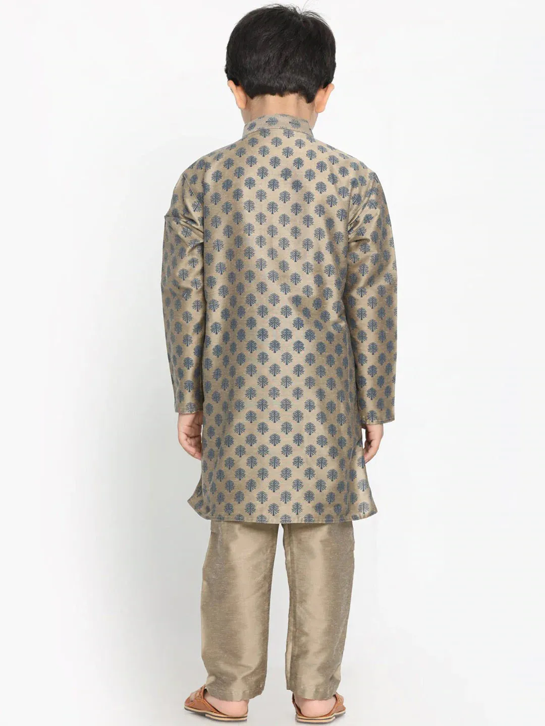 Jashvi Boy's Chiku Brown Printed Kurta With Pyjama Set