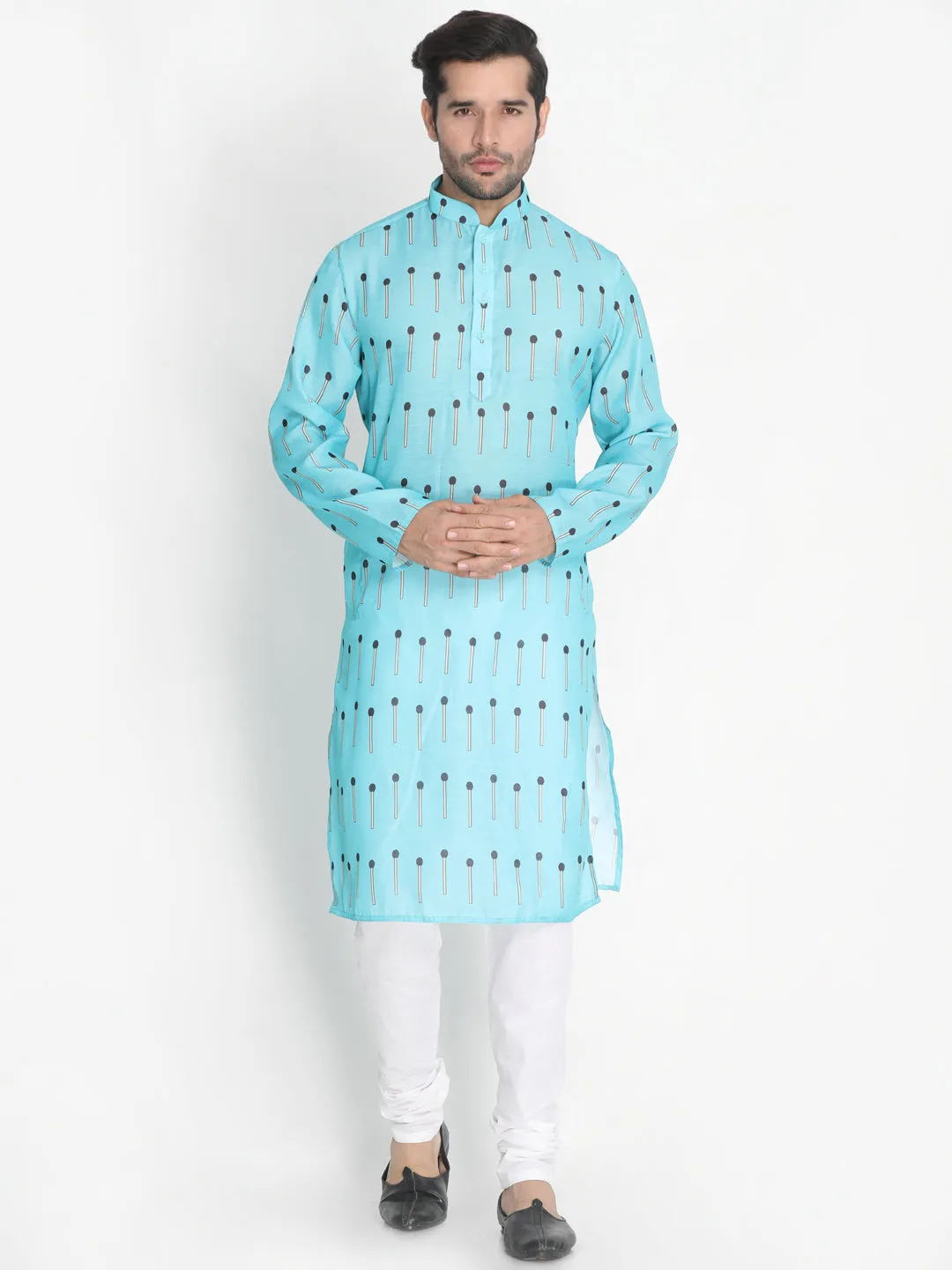 Jashvi Cotton Blend Light Blue Baap Beta Kurta Pyjama set