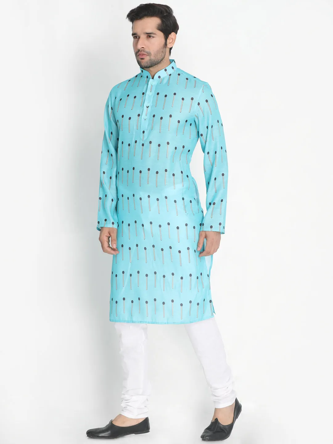 Jashvi Cotton Blend Light Blue Baap Beta Kurta Pyjama set