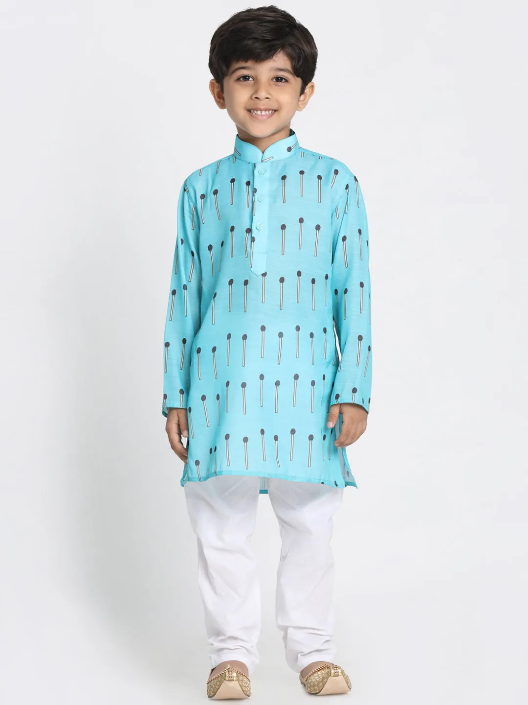 Jashvi Cotton Blend Light Blue Baap Beta Kurta Pyjama set