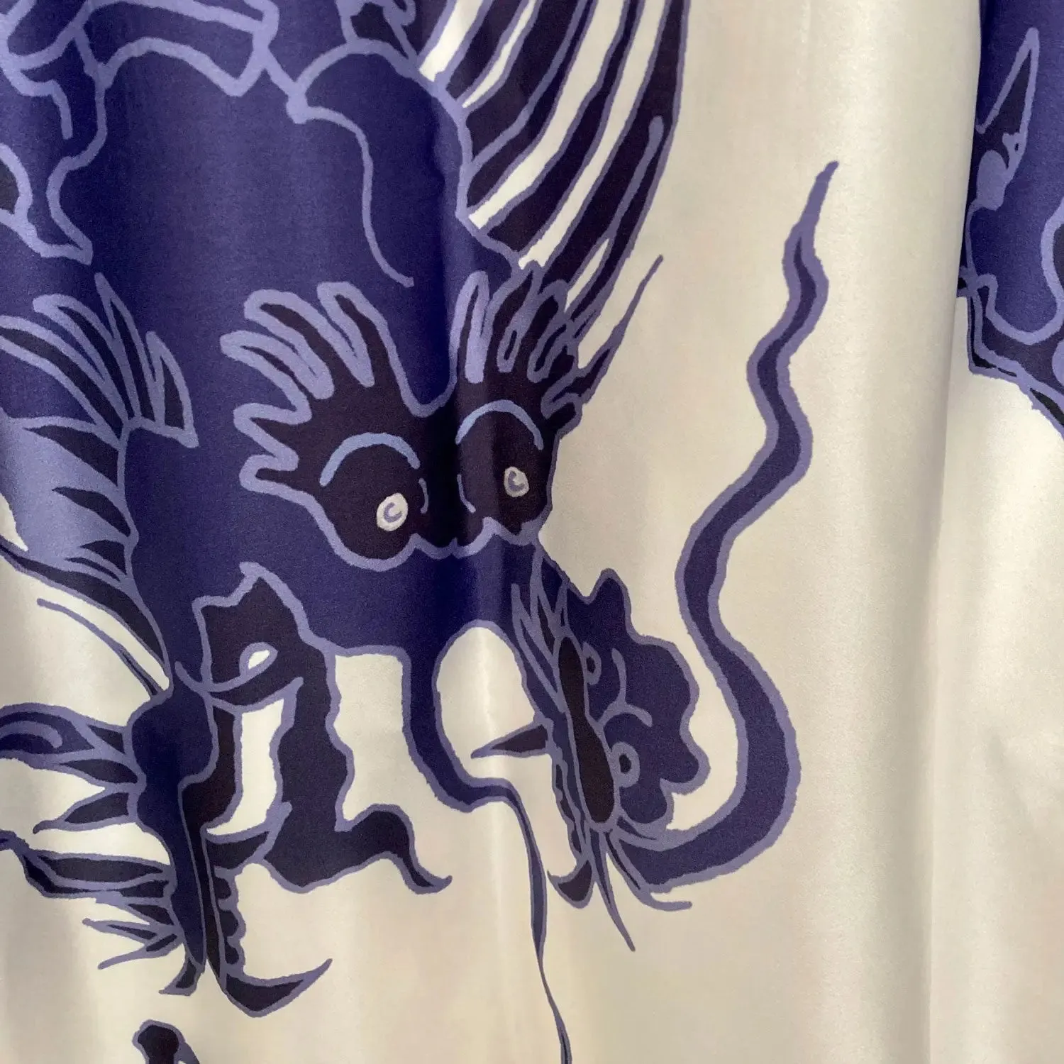 Kimono Silk Robe - Blue Dragon on White