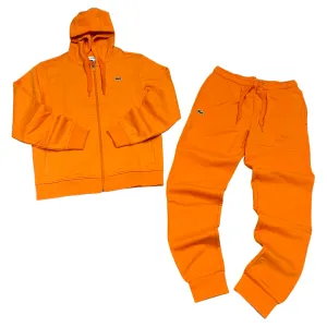 Lacoste Mens Classic Full-Zip Hooded Sweatsuit - Orange
