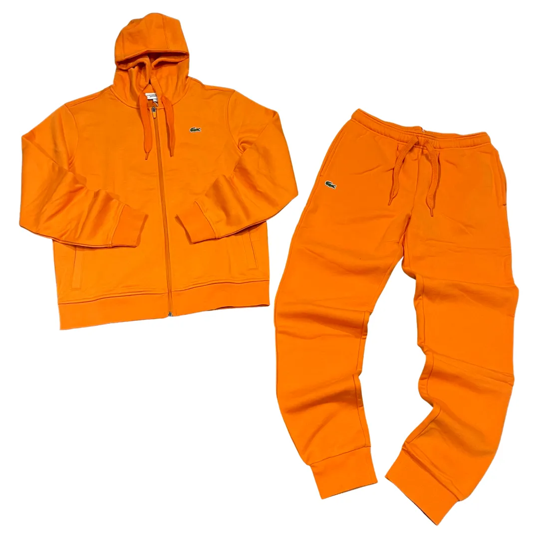 Lacoste Mens Classic Full-Zip Hooded Sweatsuit - Orange