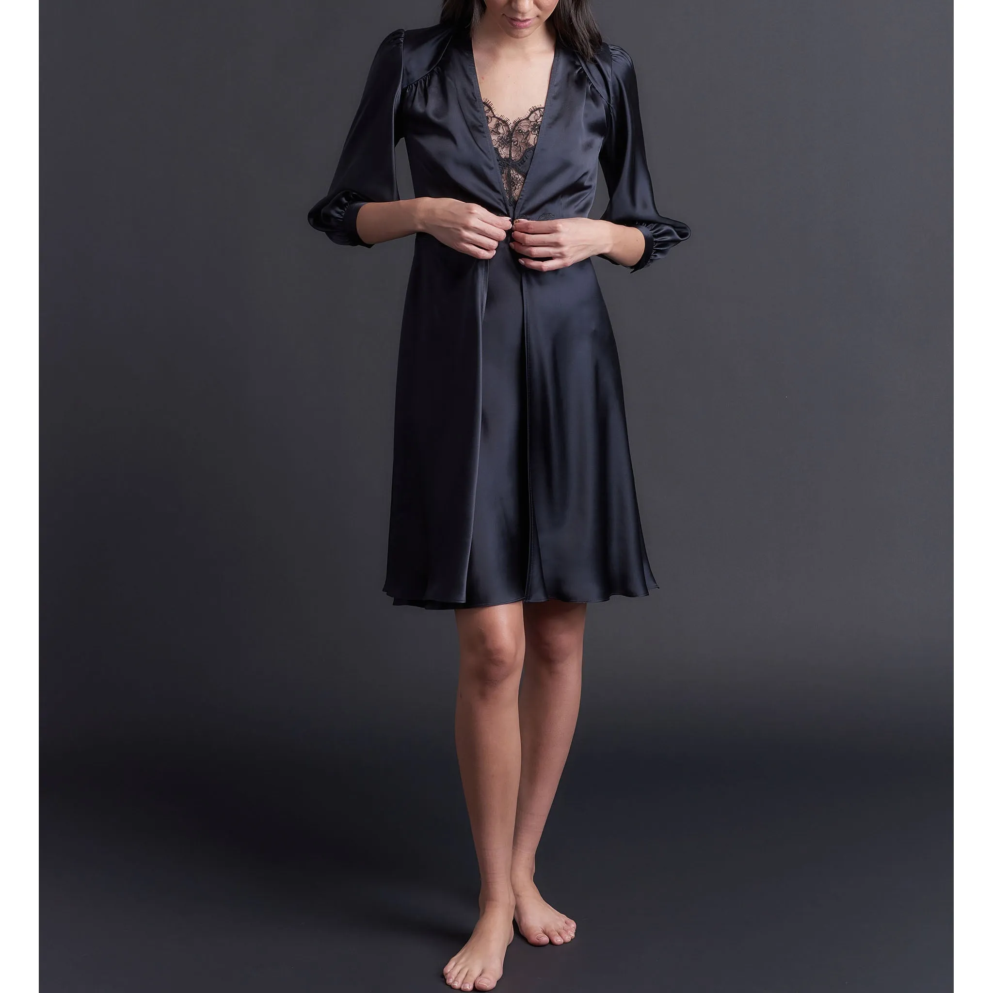 Maia Duster in Black Silk Charmeuse