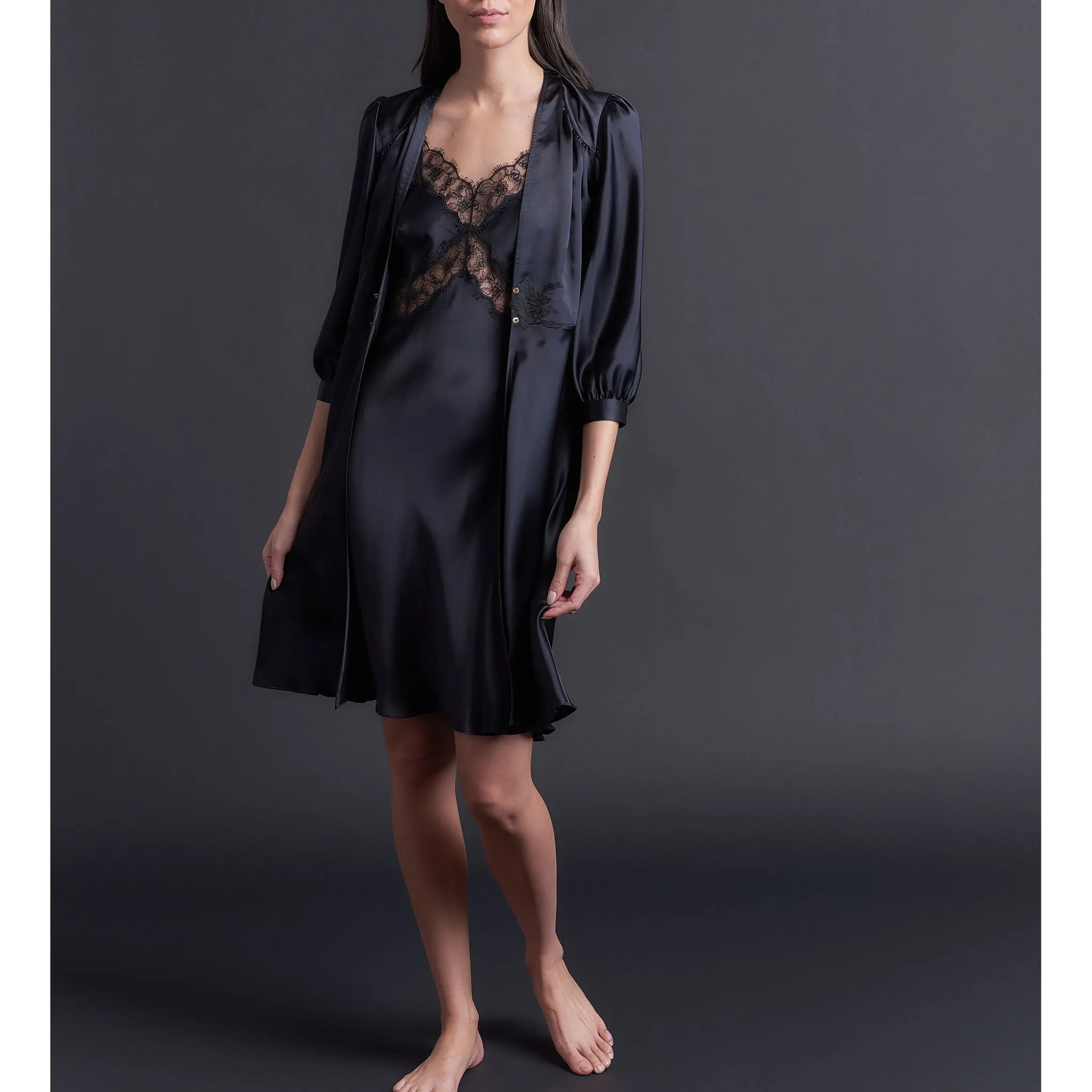Maia Duster in Black Silk Charmeuse