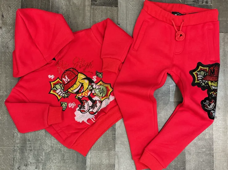Majestik- kids rhine stone emoji sweatsuit (red)