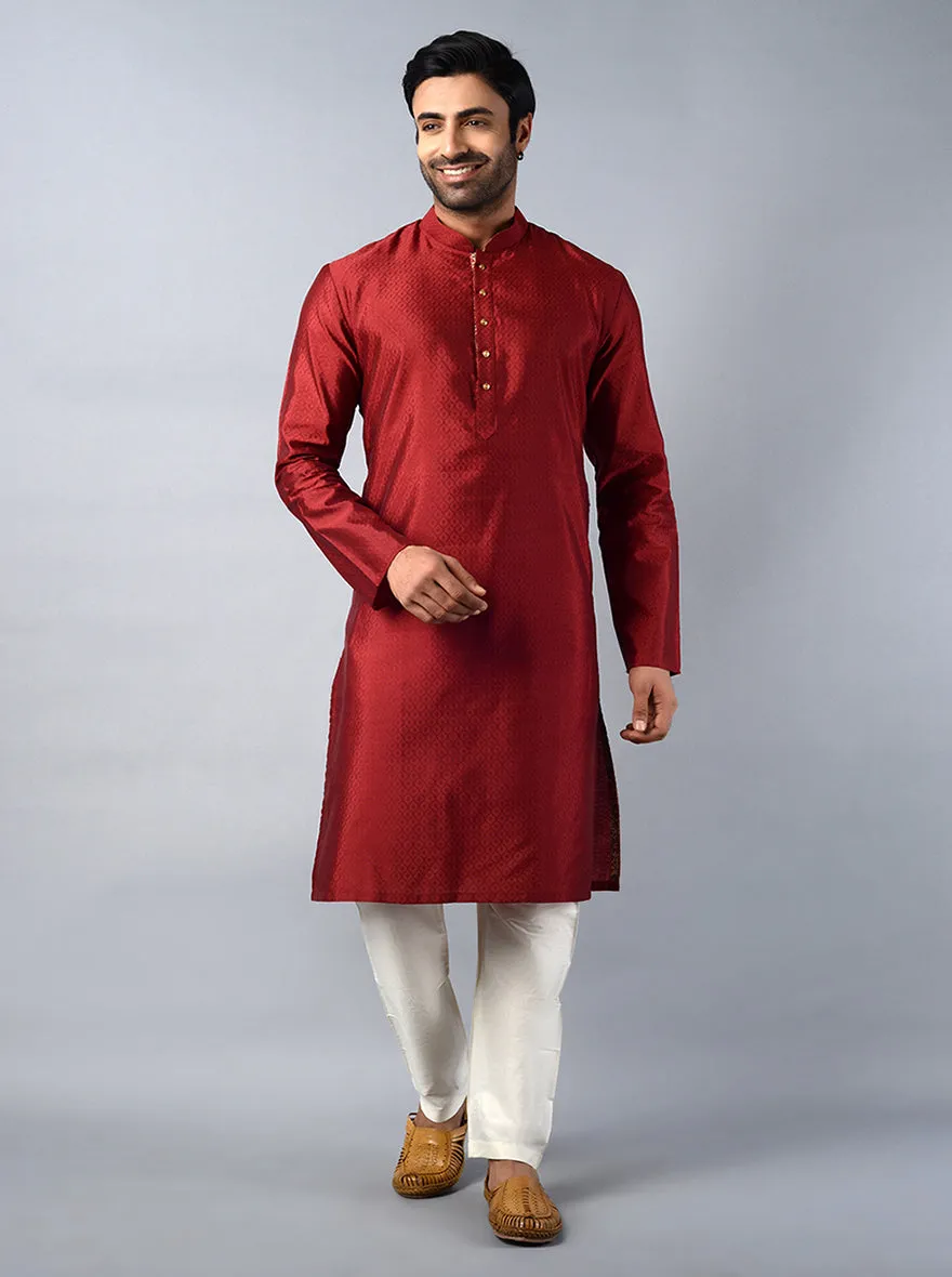 Maroon Self Design Regular Fit Kurta Set | Azania