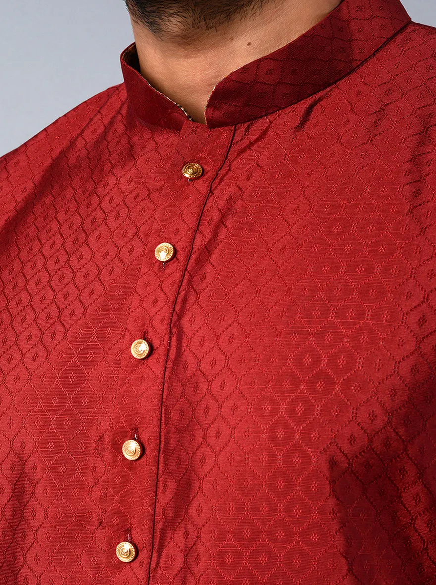 Maroon Self Design Regular Fit Kurta Set | Azania