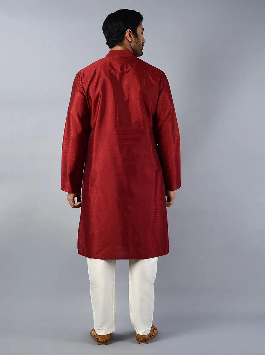 Maroon Self Design Regular Fit Kurta Set | Azania