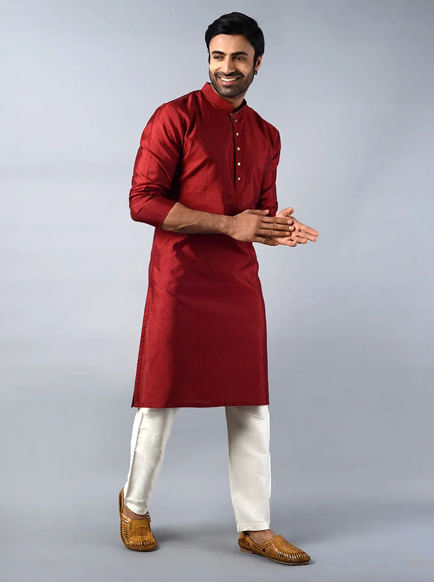 Maroon Self Design Regular Fit Kurta Set | Azania
