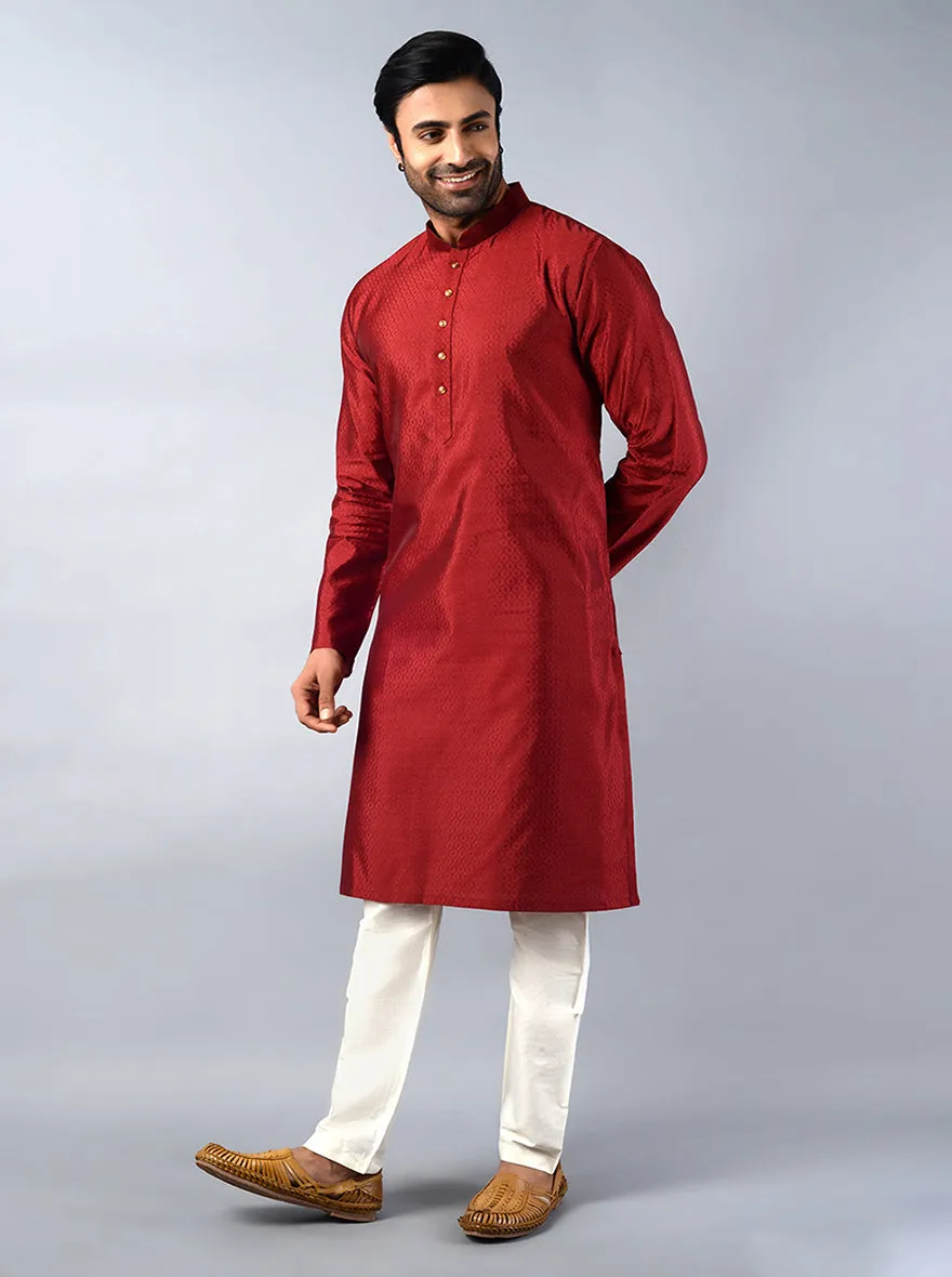 Maroon Self Design Regular Fit Kurta Set | Azania