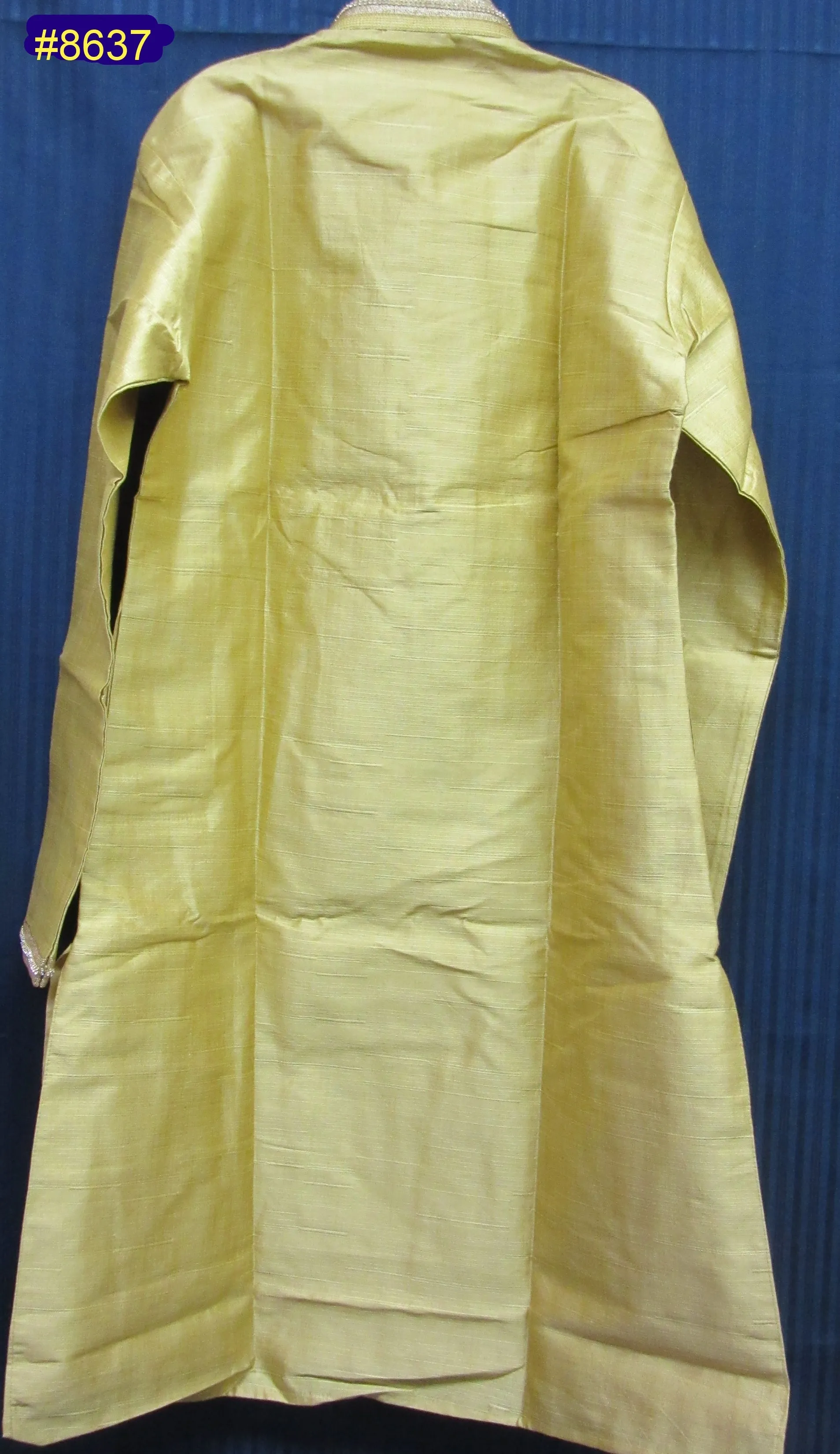 Men's 8637 Medium Size Gold Slub Tussar Kurta Pajama Dupatta Set