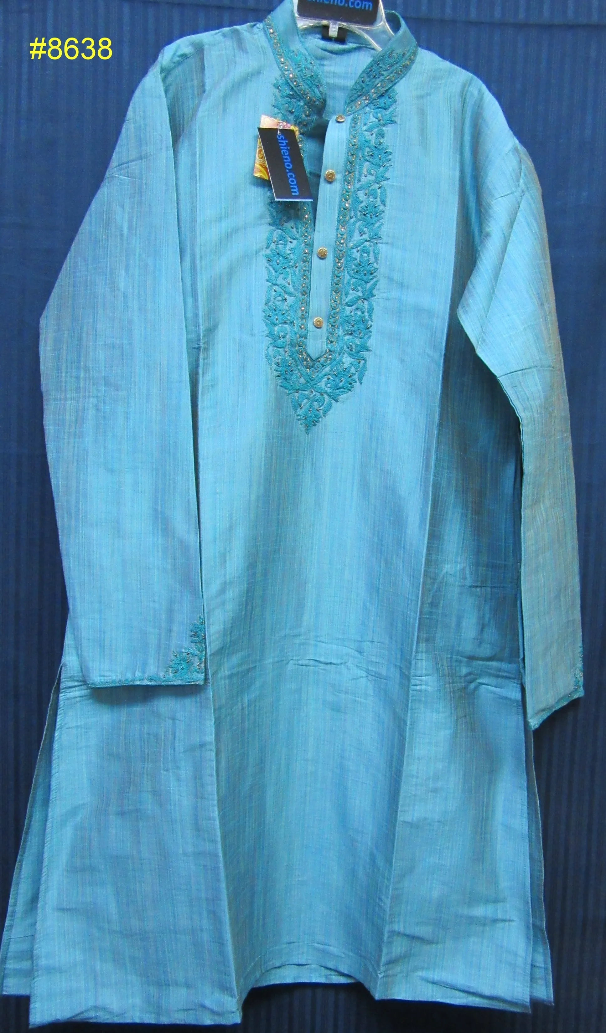 Men's 8638 Medium Size Rainbow Blue Tussar Kurta Pajama Dupatta Set