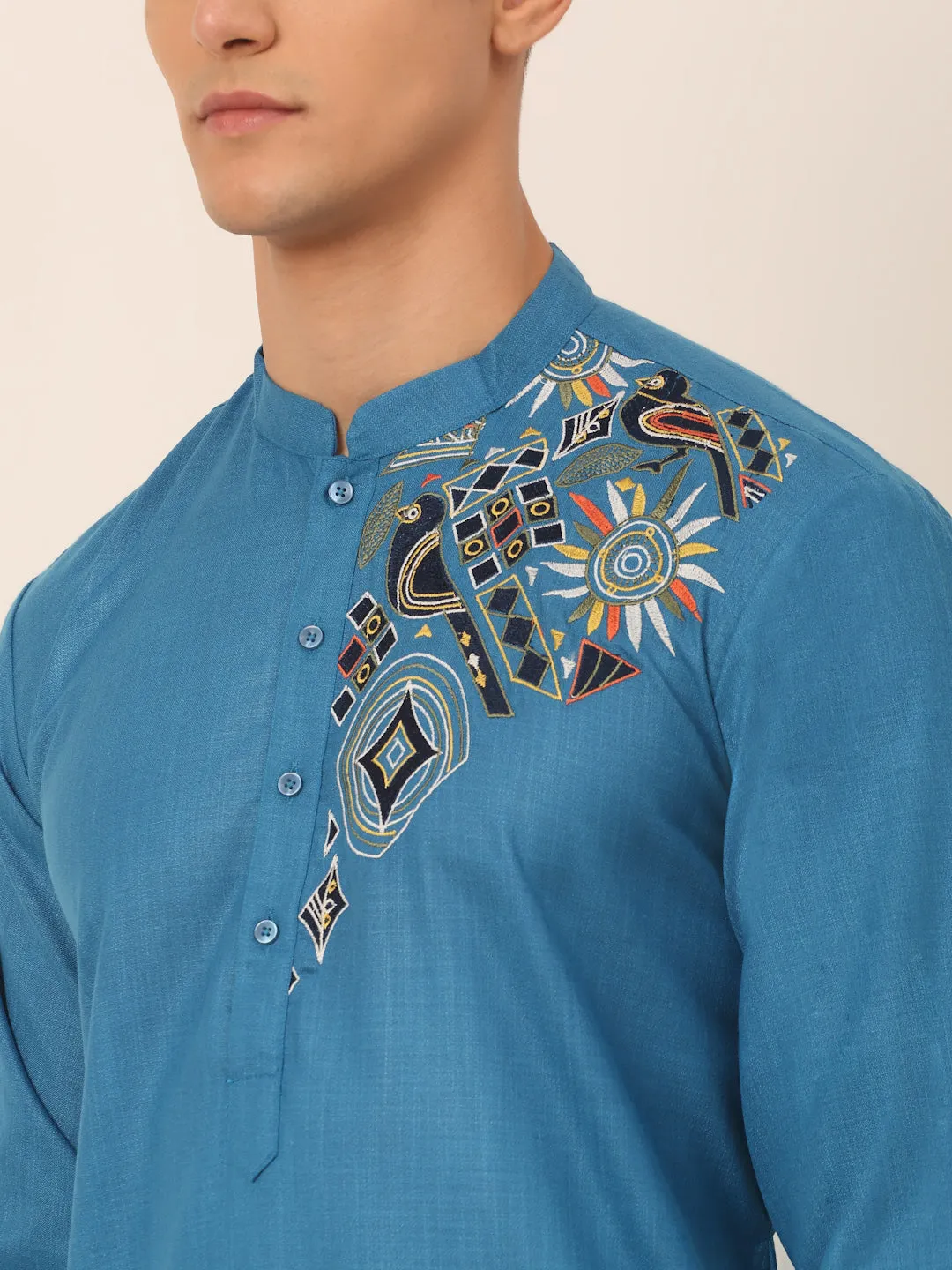 Men'S Cotton Embroidered Kurta Pajama Sets