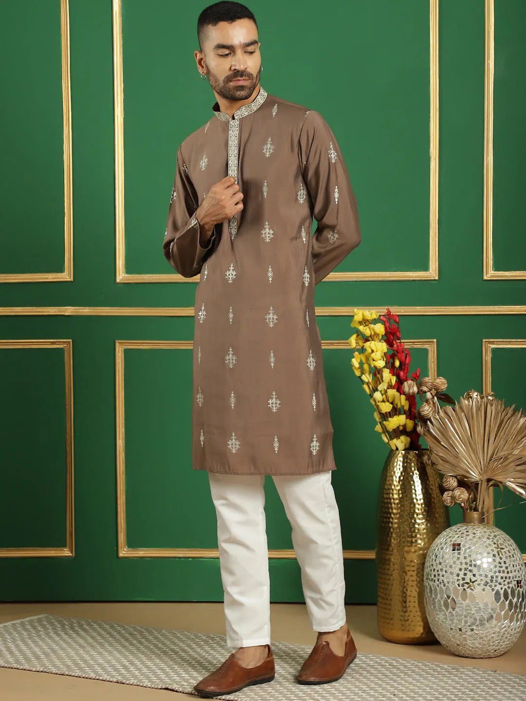 Men'S Foil Printed Kurta With Pyjama