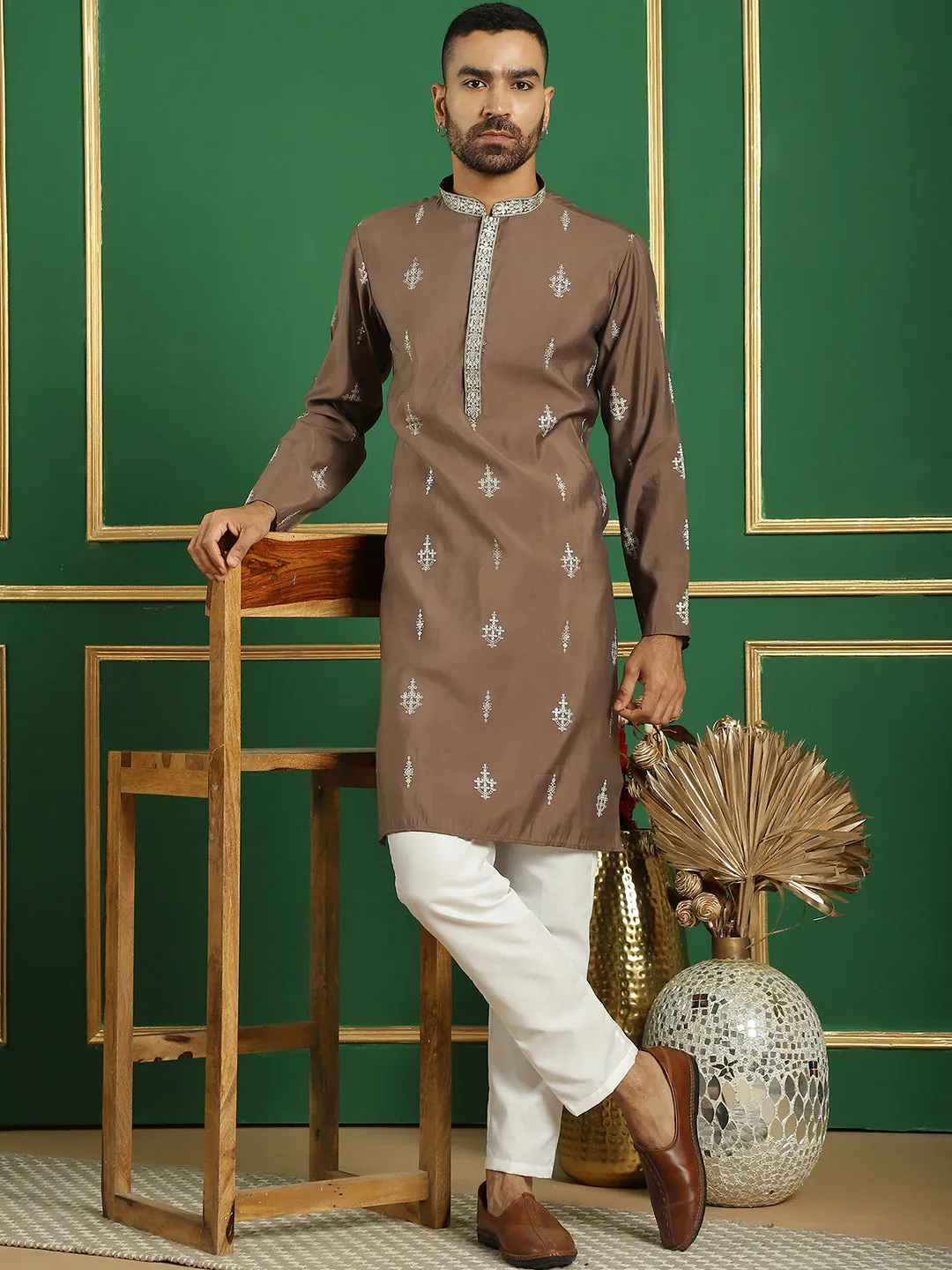 Men'S Foil Printed Kurta With Pyjama