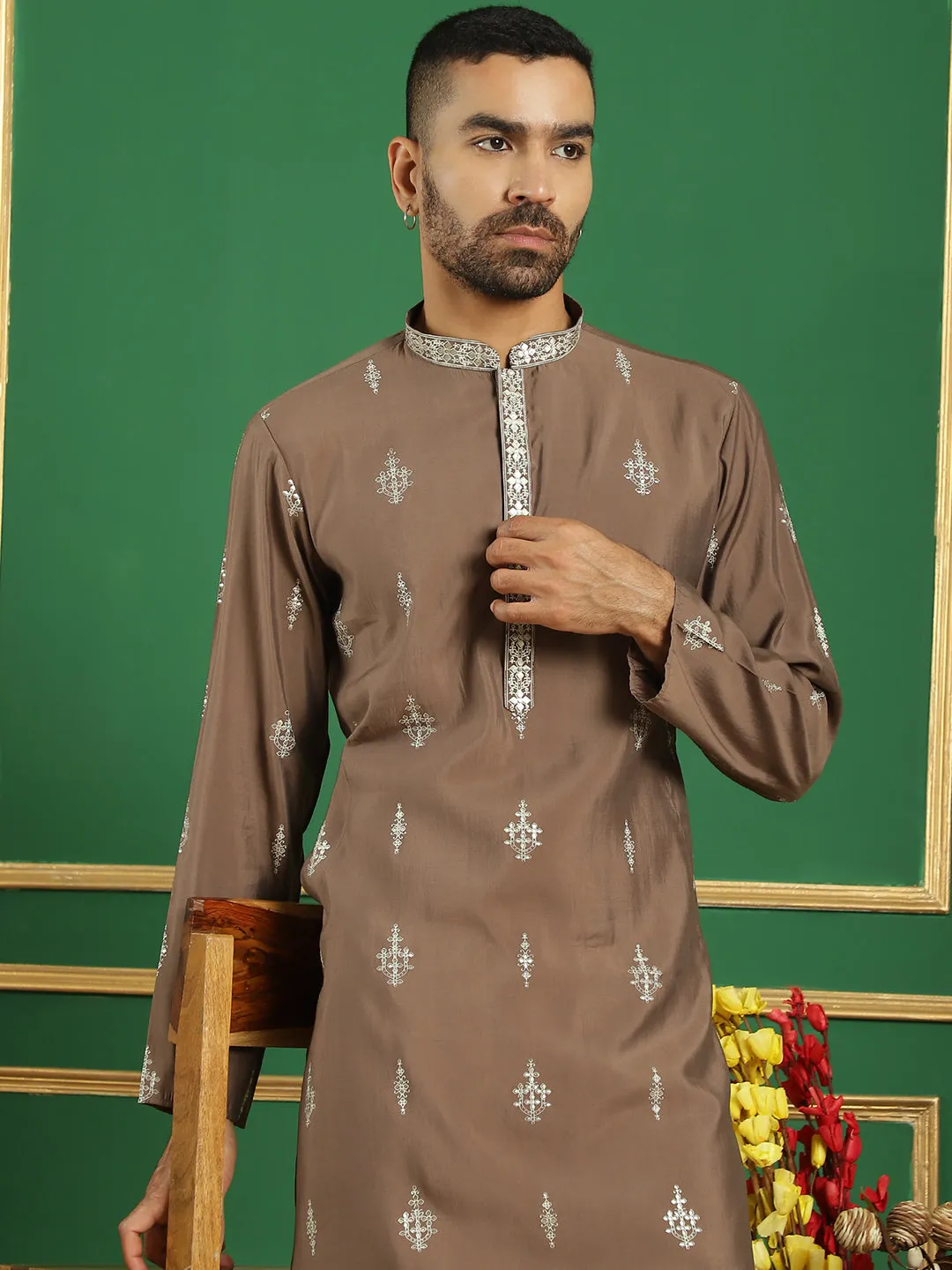Men'S Foil Printed Kurta With Pyjama