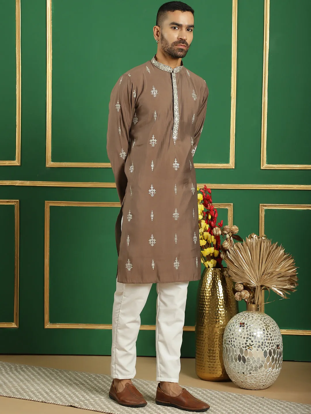 Men'S Foil Printed Kurta With Pyjama