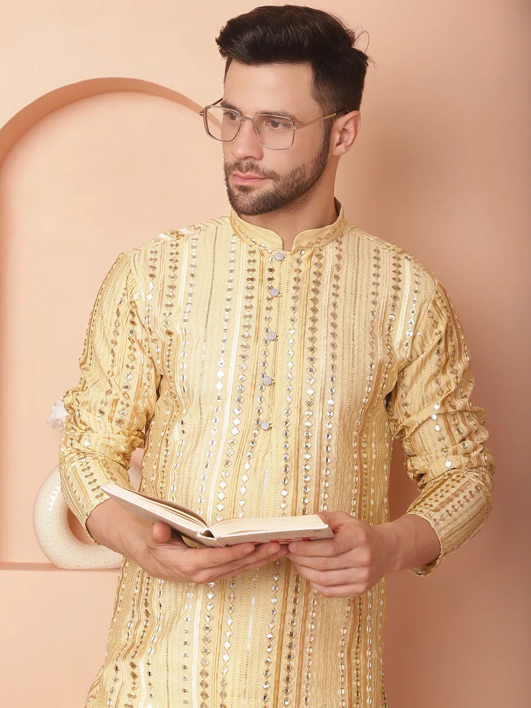 Men'S Mirror Work Kurta Payjama Sets