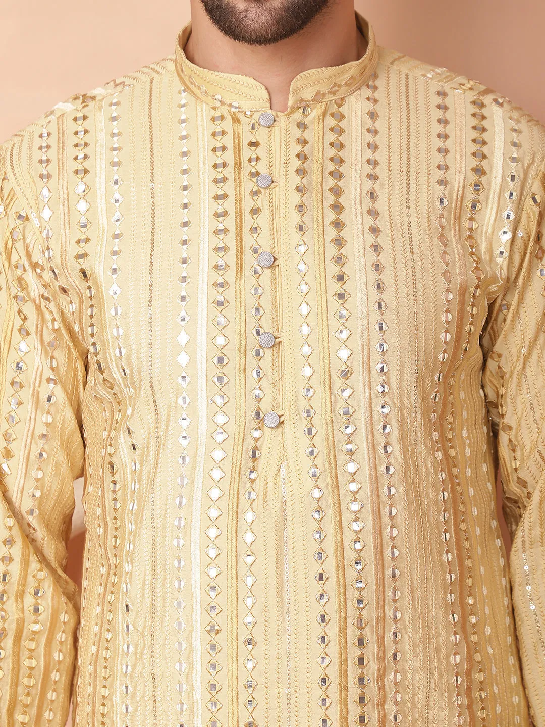 Men'S Mirror Work Kurta Payjama Sets