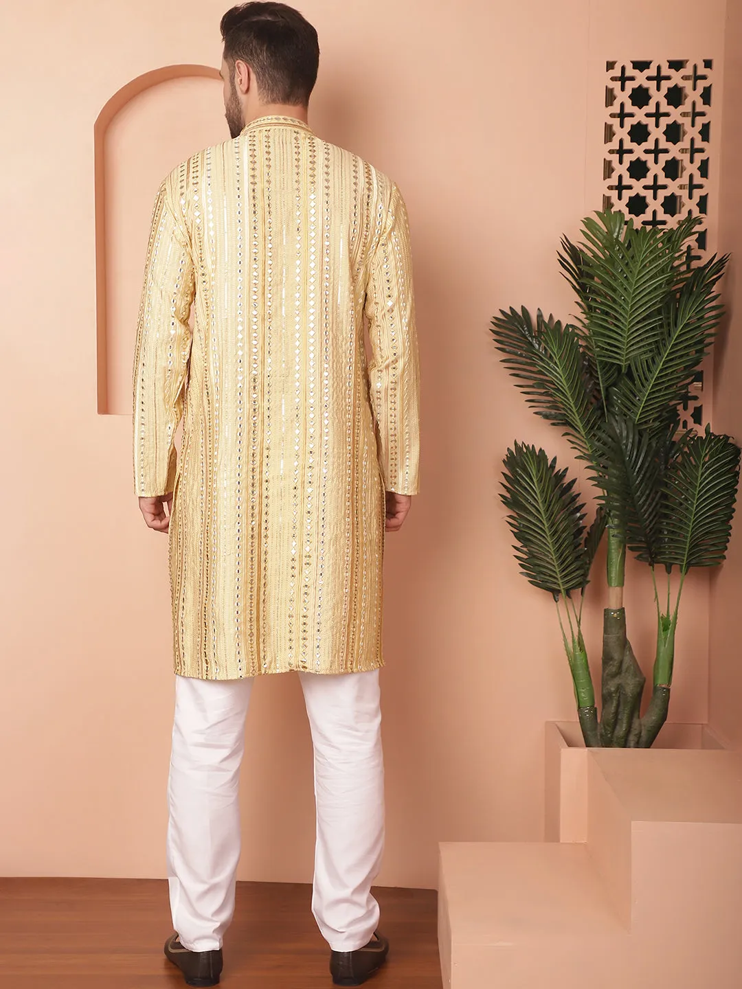 Men'S Mirror Work Kurta Payjama Sets