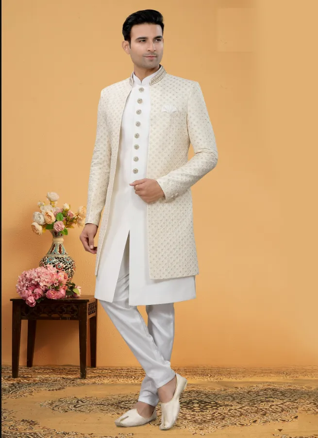 Men's Off White Indo-Western Collection - Dwija Fashion
